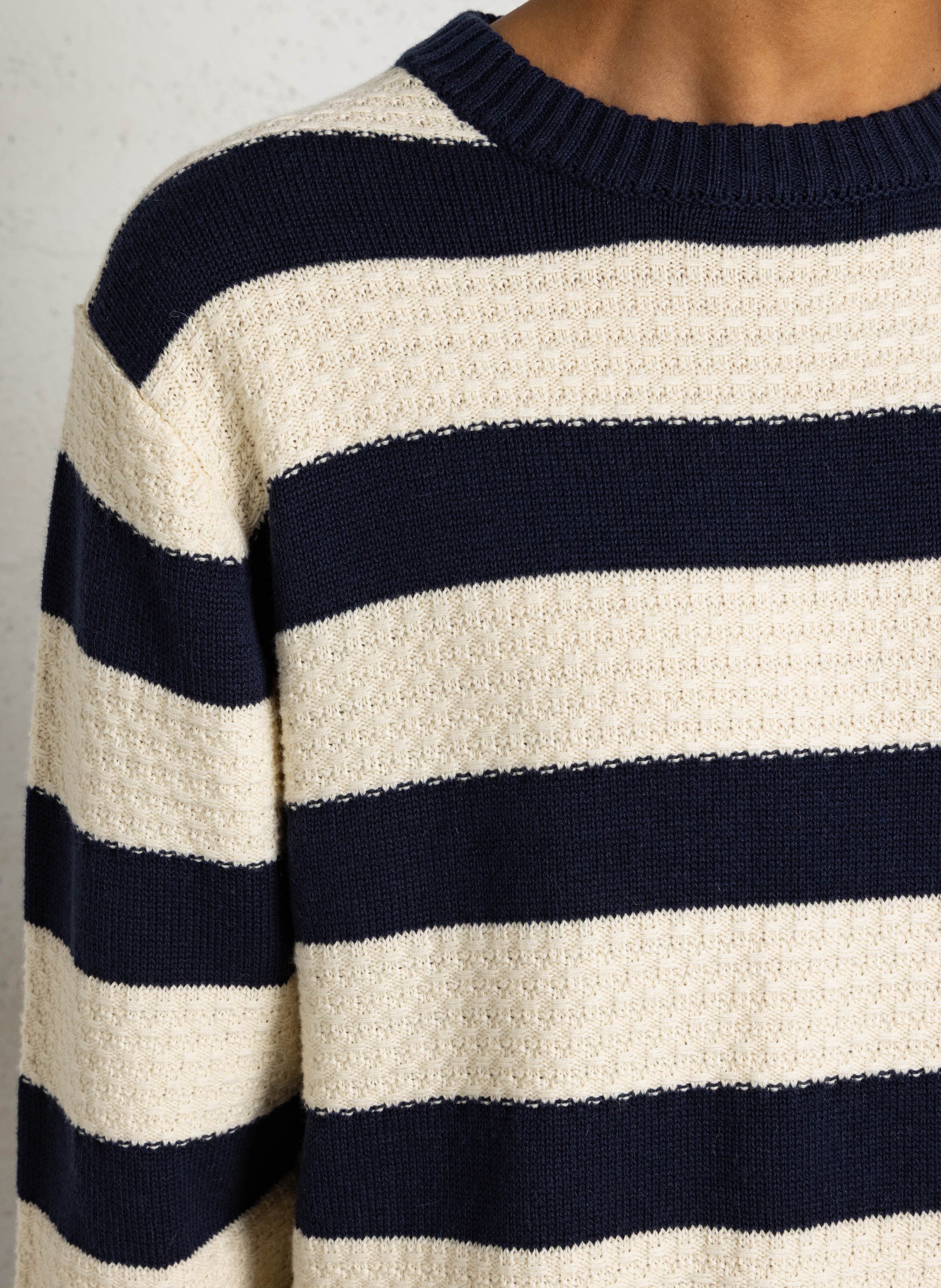 Straight cotton-blend sweater with round neck IKKS Blue