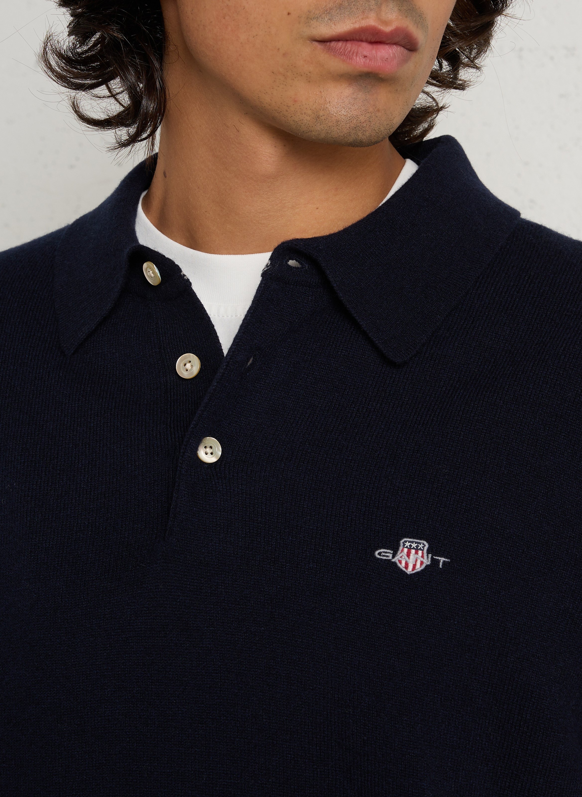 Pull droit col polo en laine GANT Bleu