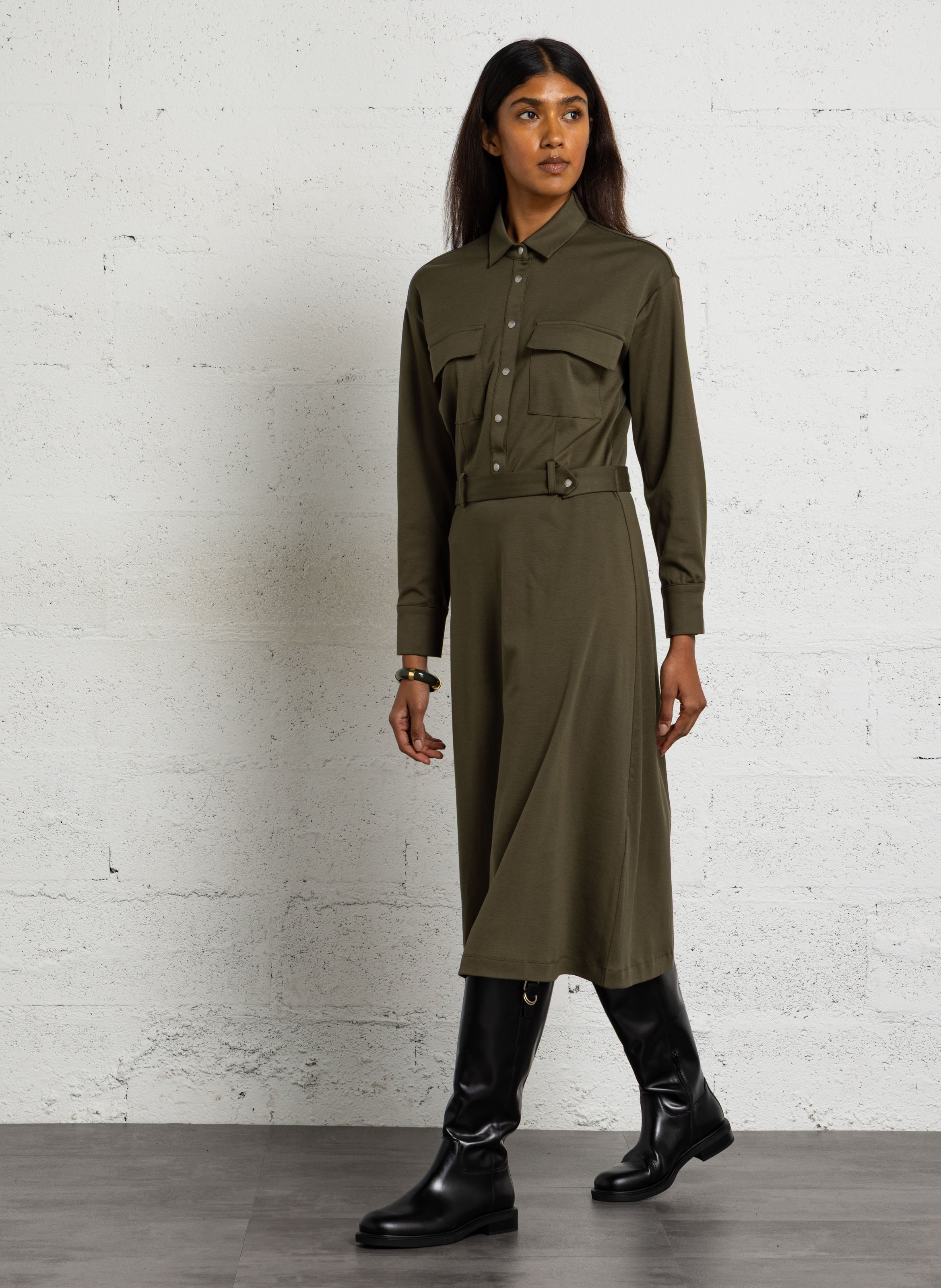 Cotton midi shirt dress IKKS Khaki