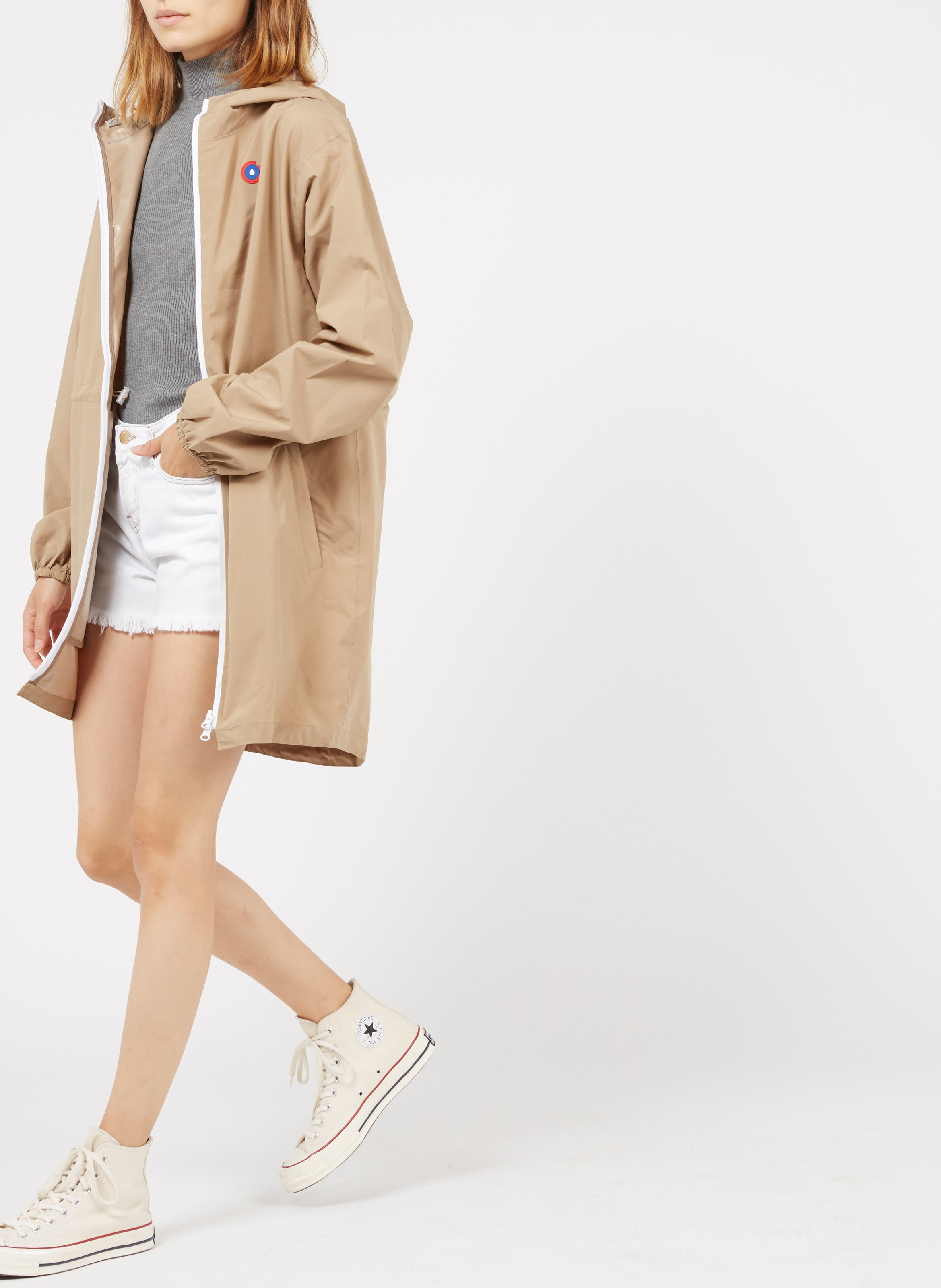 Imperméable long à capuche convertible  FLOTTE Beige