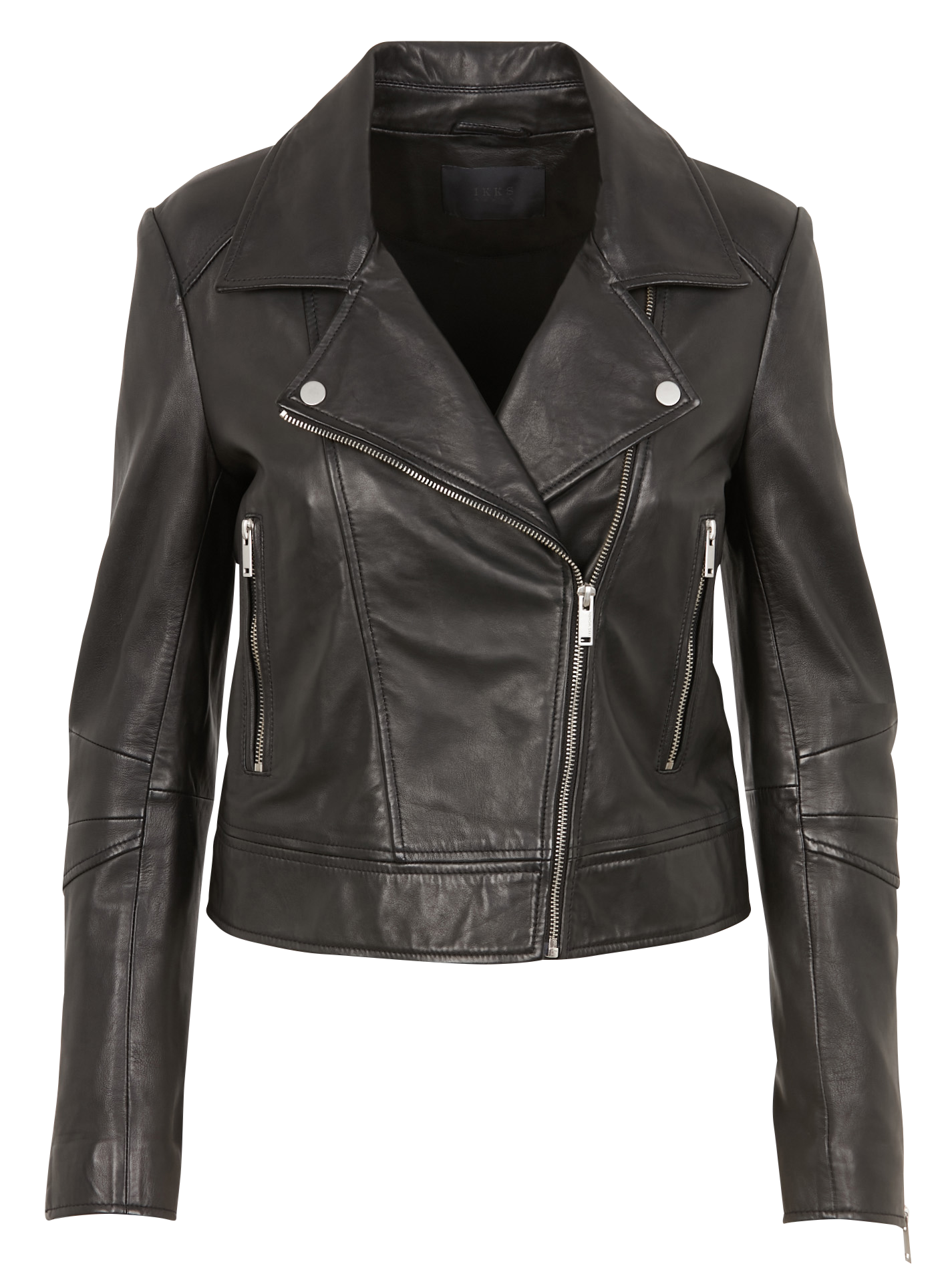 Blouson court zippé en cuir d'agneau IKKS Noir