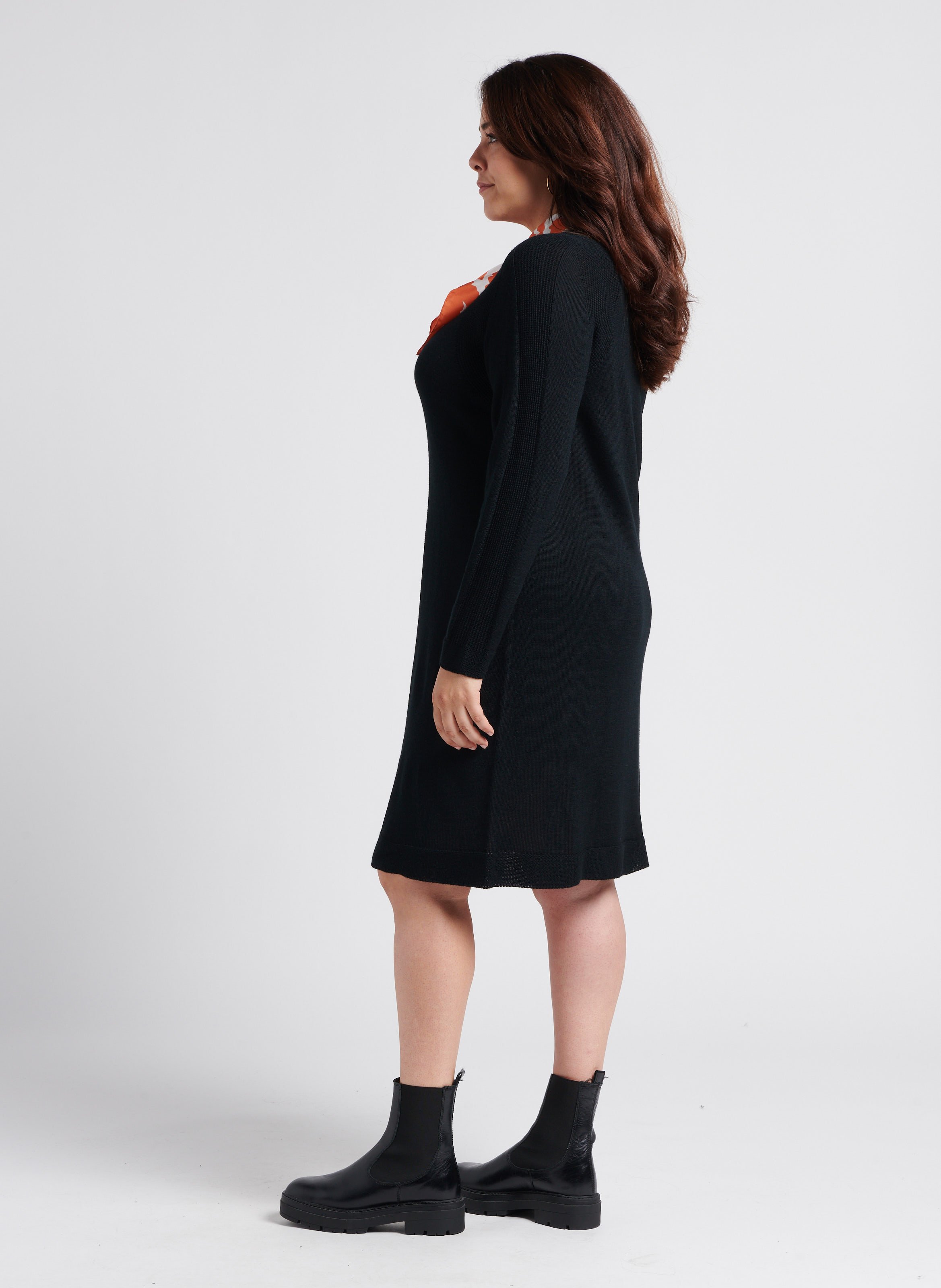 Halflange jurk van scheerwolmix met ronde hals PERSONA by Marina Rinaldi Zwart