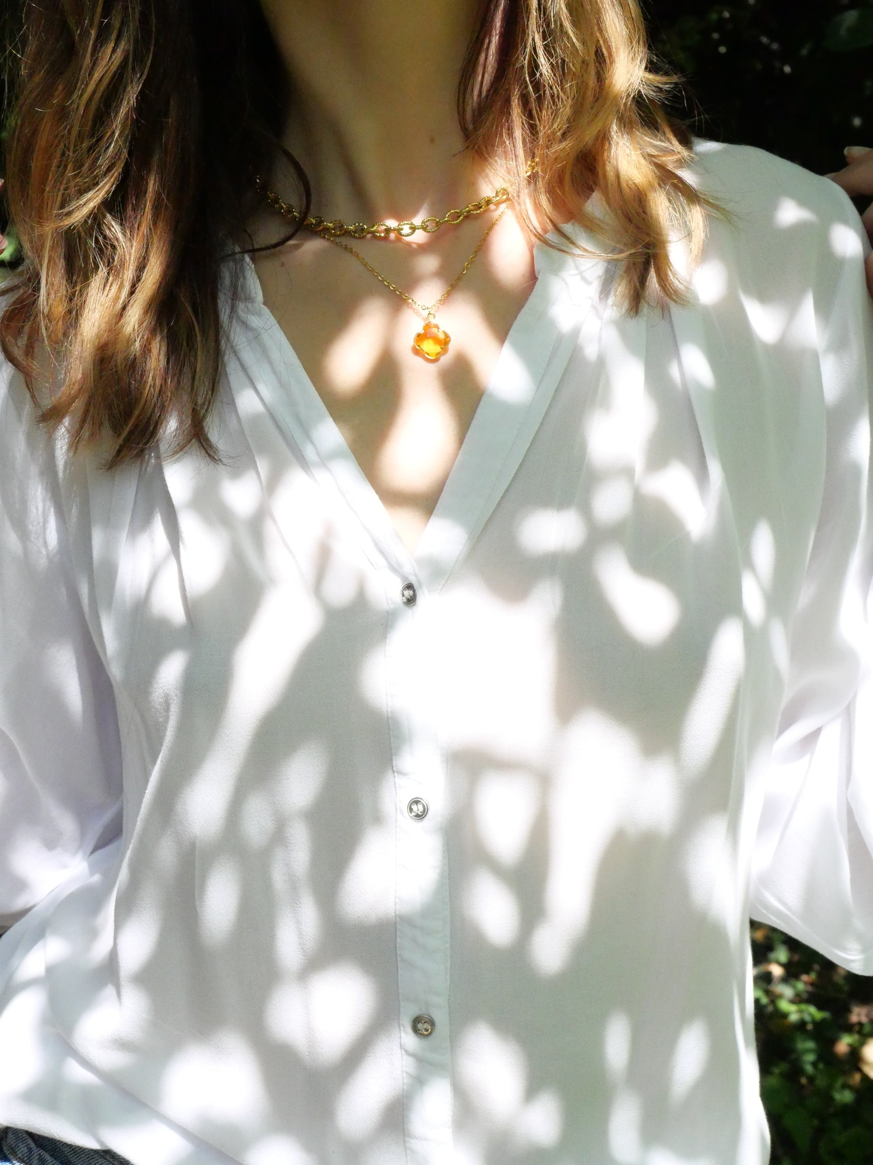 Citrine clover necklace GINANDGER Yellow