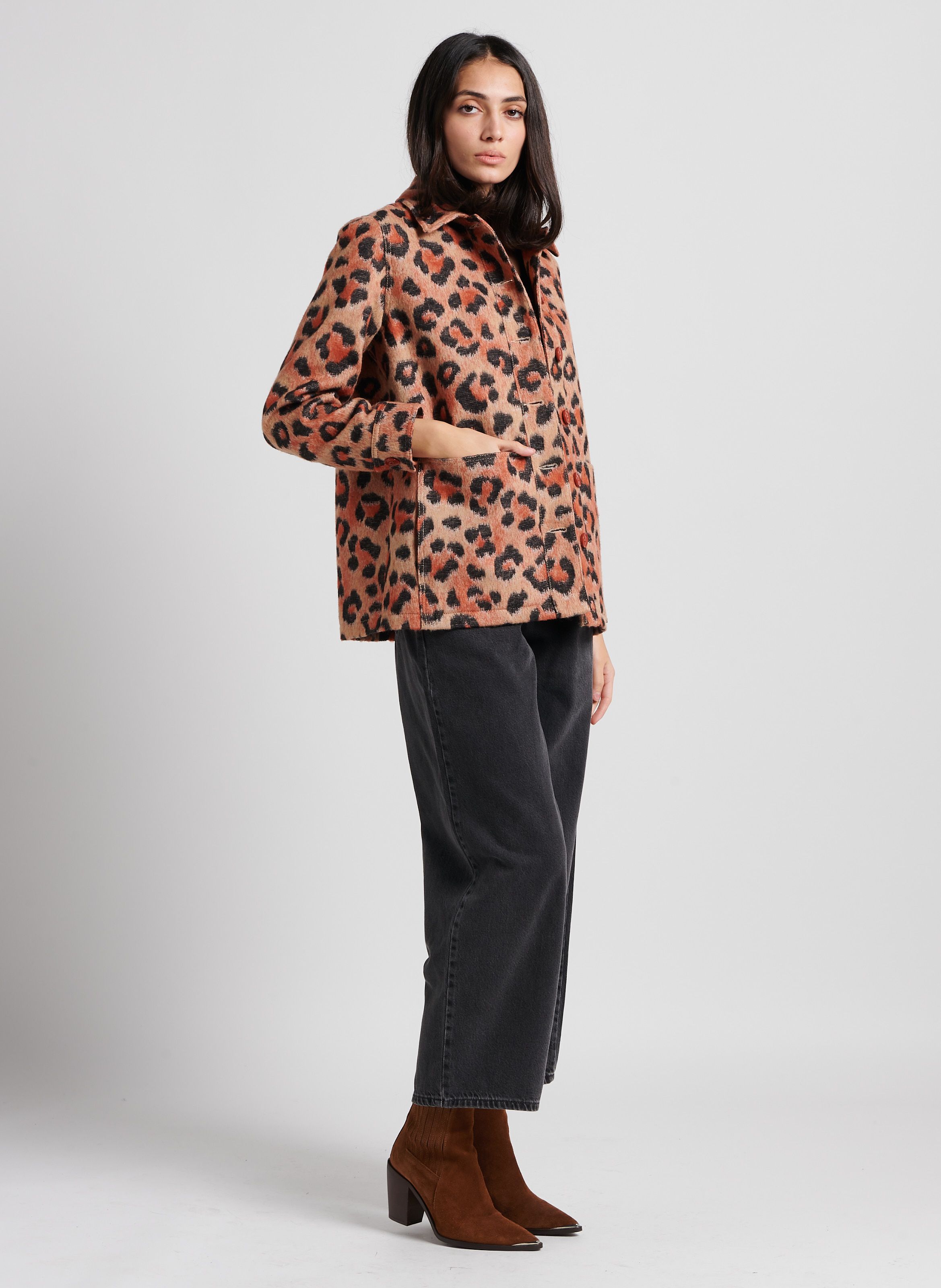 Multicolored Leopard print jacket with classic collar