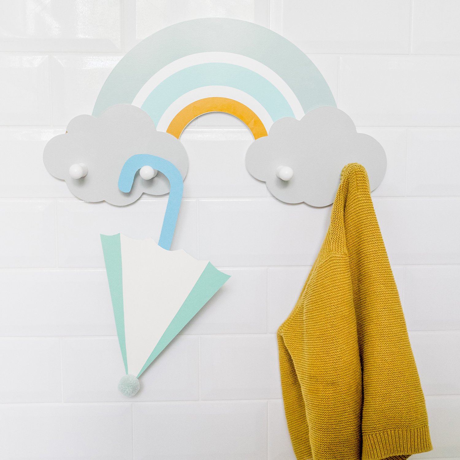 Wooden rainbow wall-mounted coat rack KINDSGUT Blue