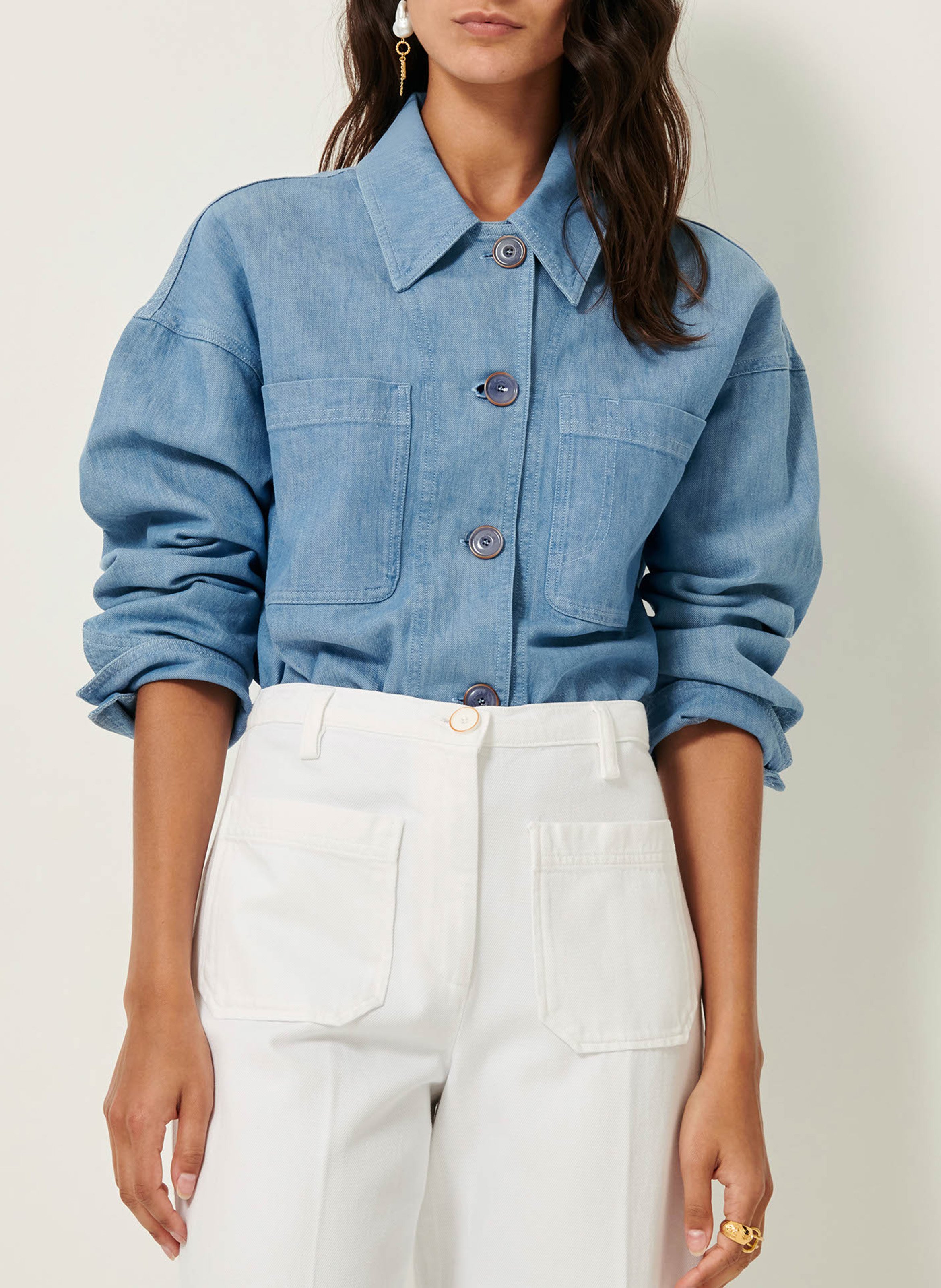 Jean droit taille haute en coton SESSUN Blanc