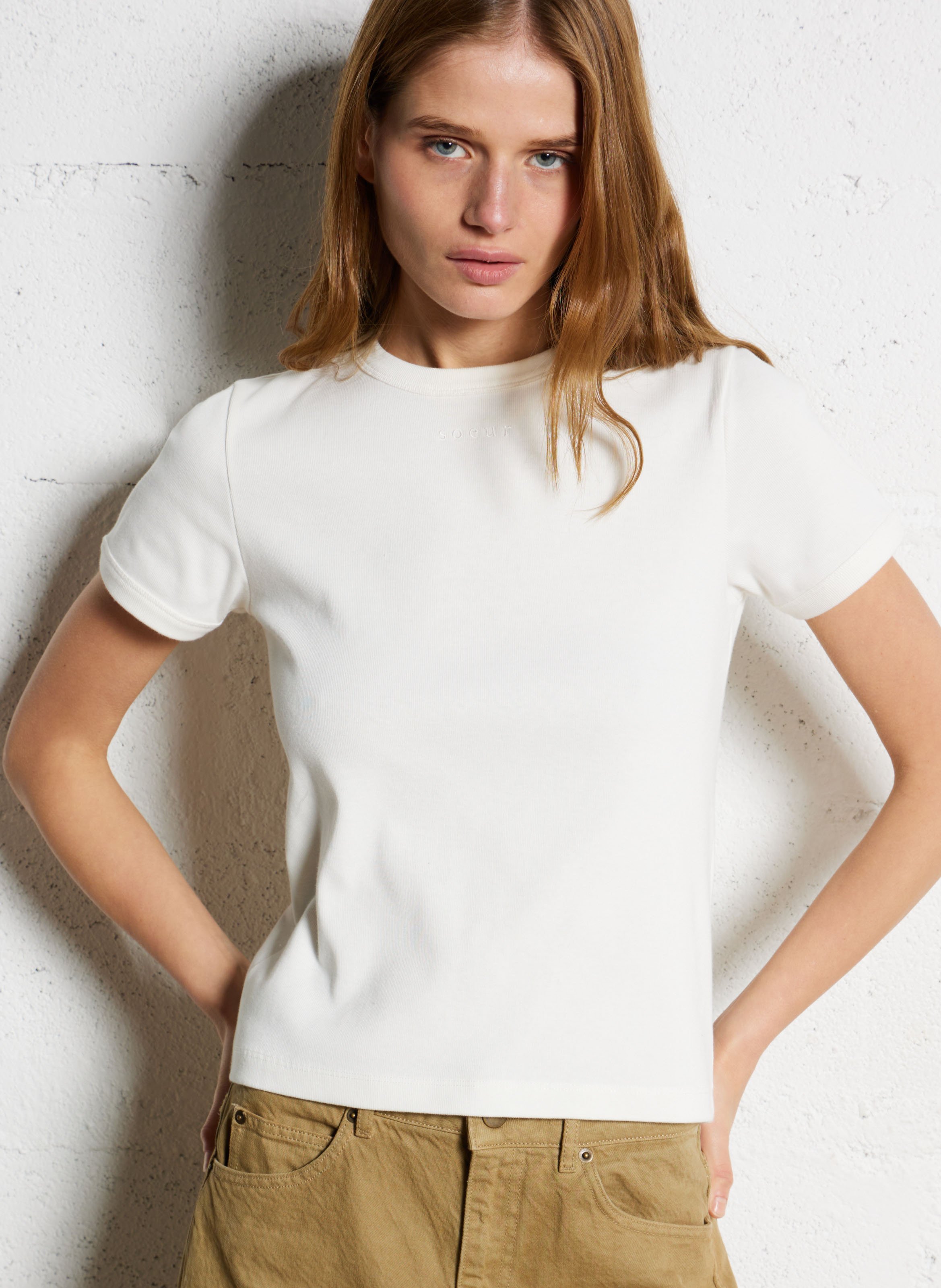 Straight organic cotton round-neck T-shirt SOEUR White