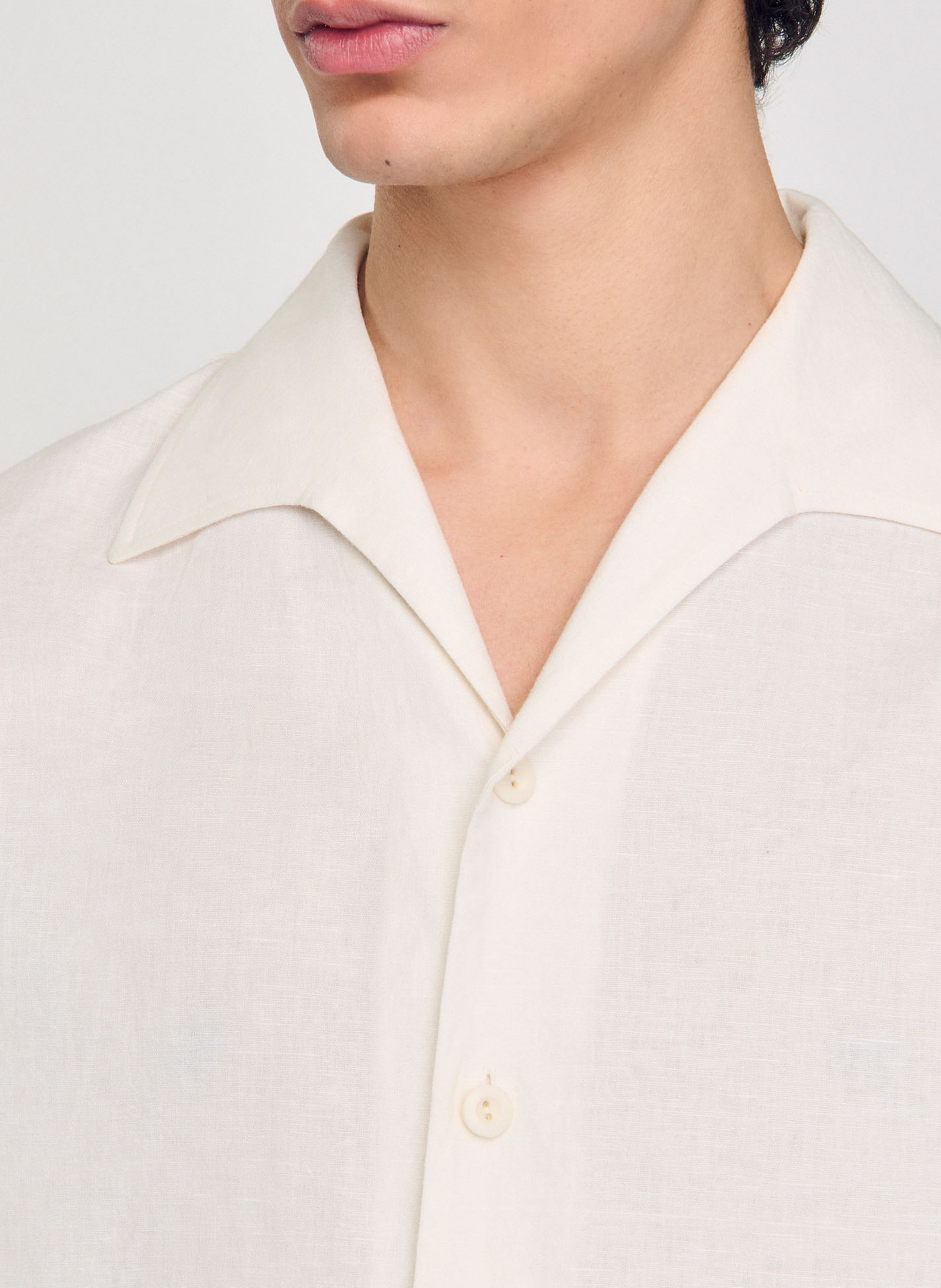 Chemise col classique en coton mélangé SANDRO Beige