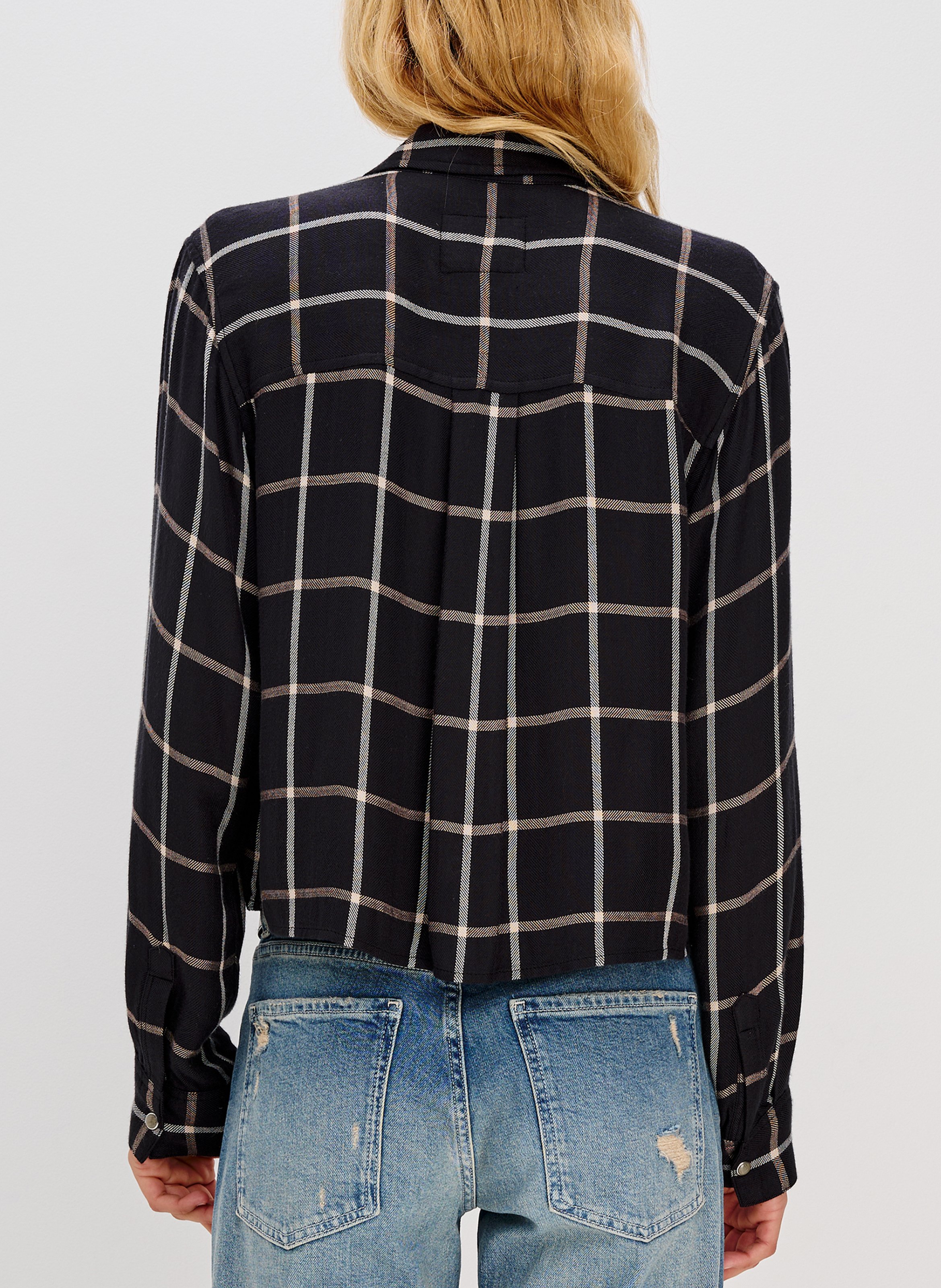 Chemise courte fluide à carreaux RAILS Noir