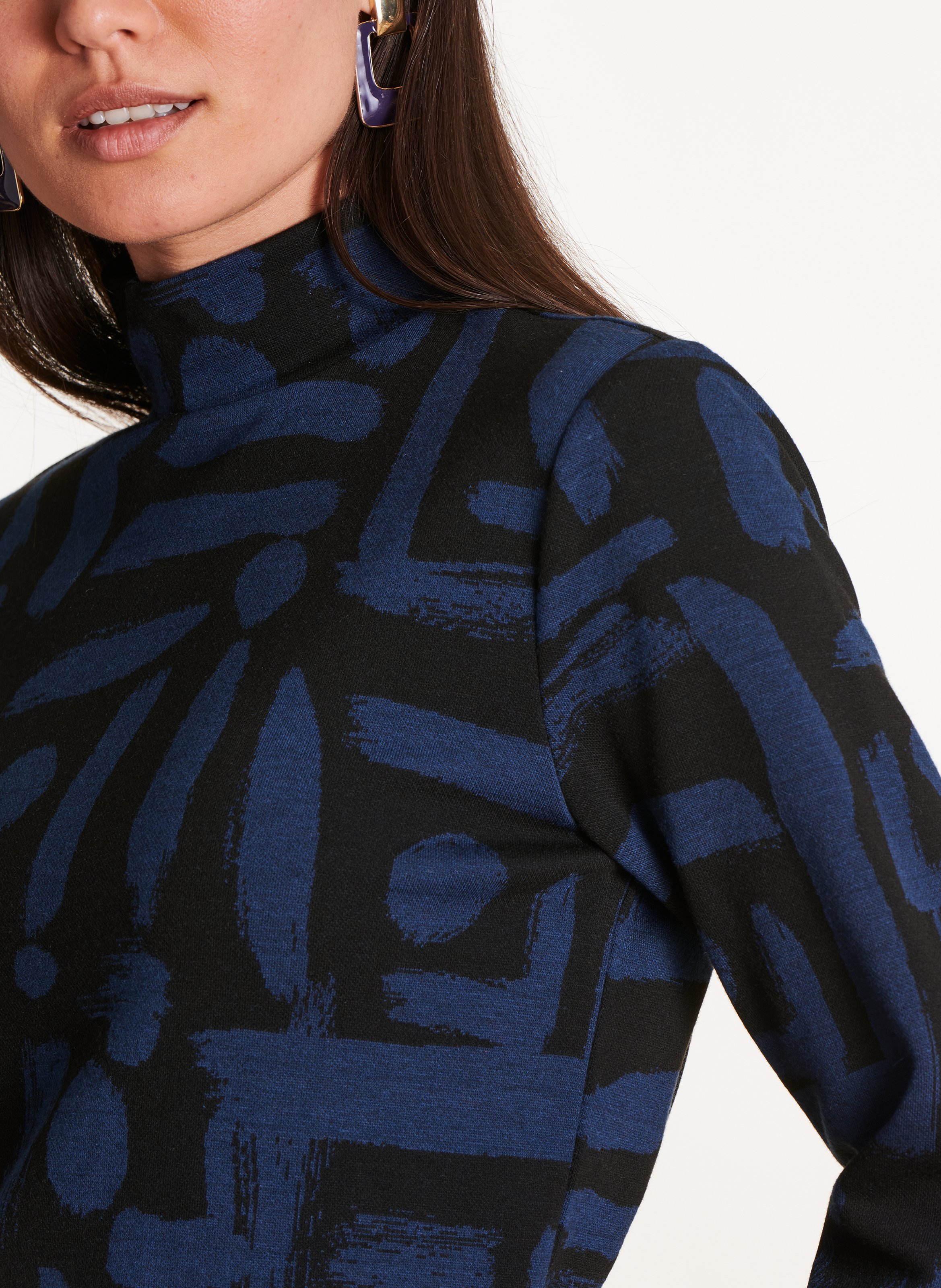 High-neck printed top in blended recycled fibers LA FEE MARABOUTEE Multicolored