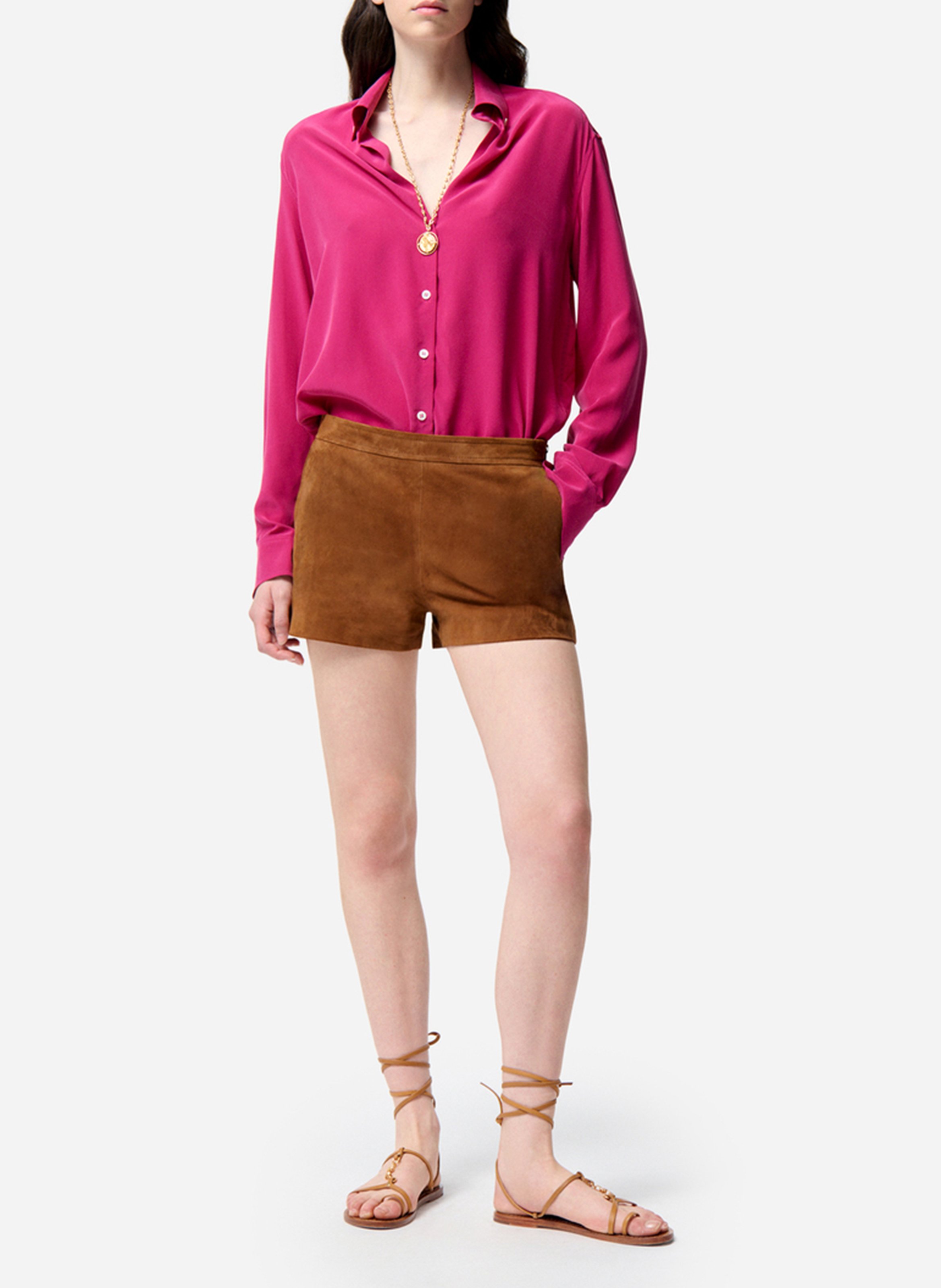 Fluid silk v-neck shirt VANESSA BRUNO Pink