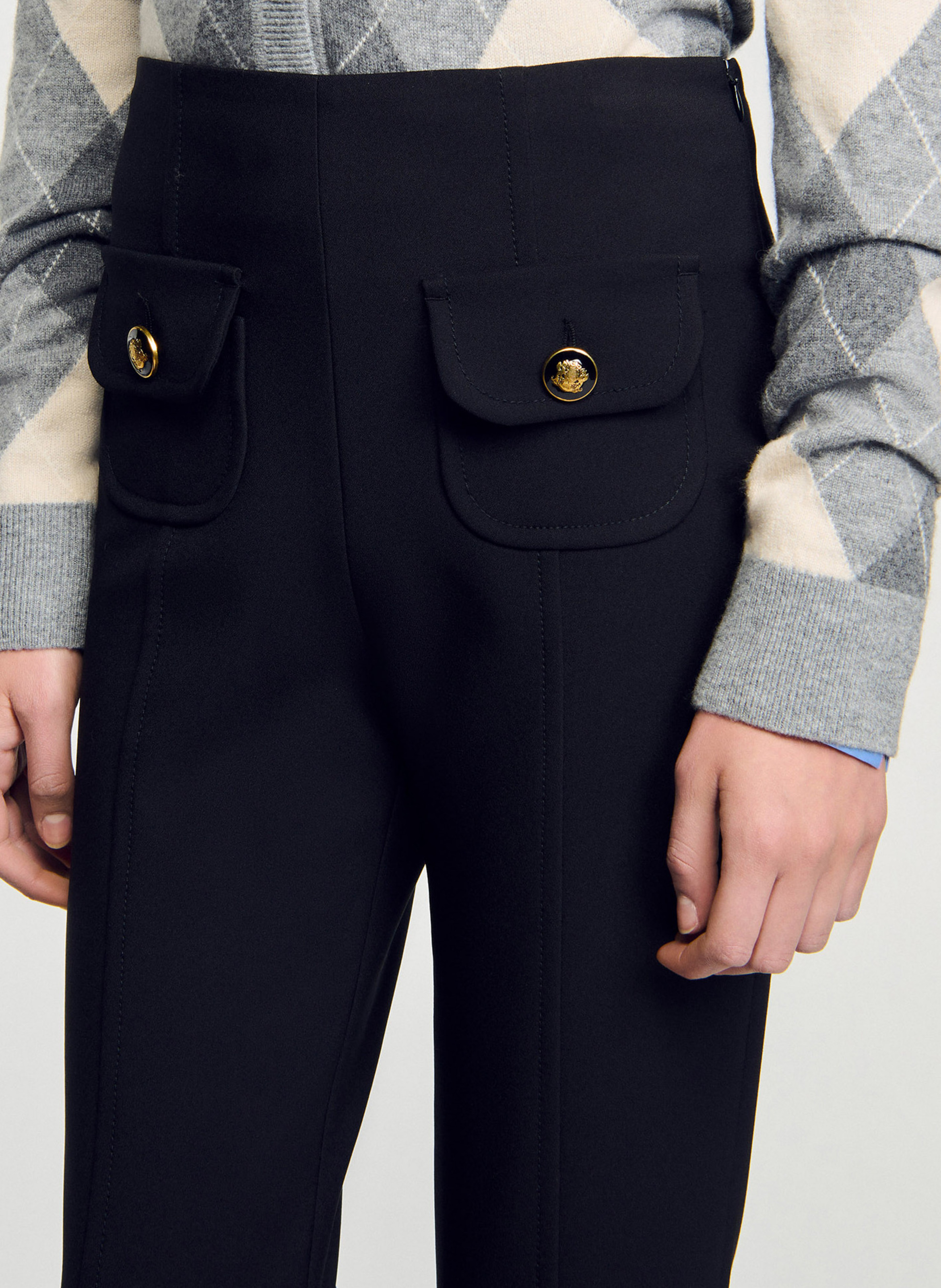 Solid color cropped pants with buttoned pockets SANDRO Black
