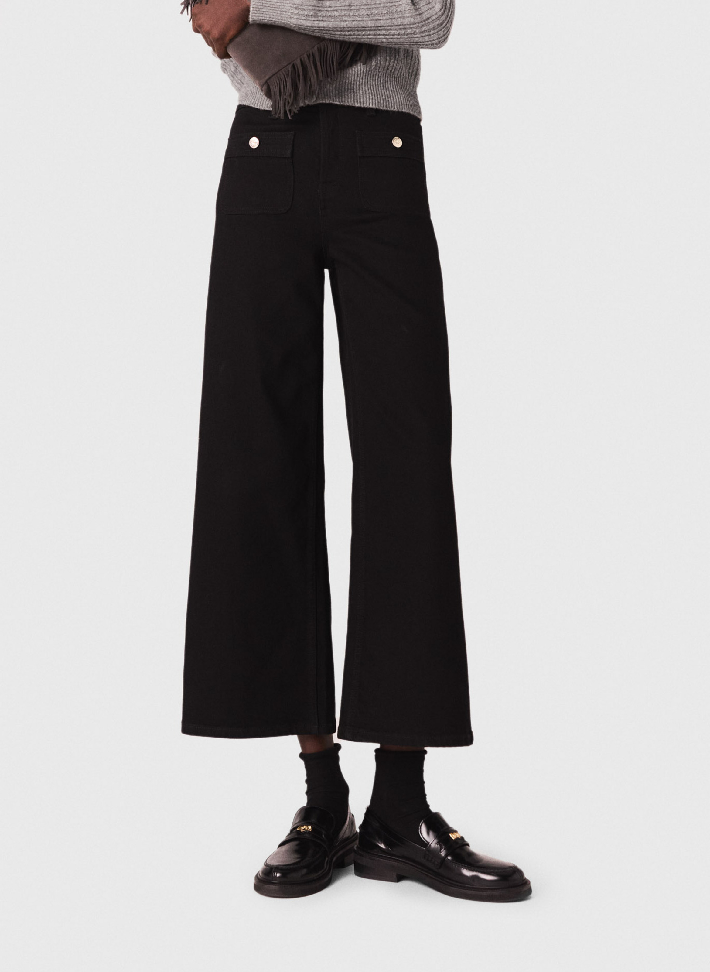 Wijde jeans - katoenblend MAJE Zwart