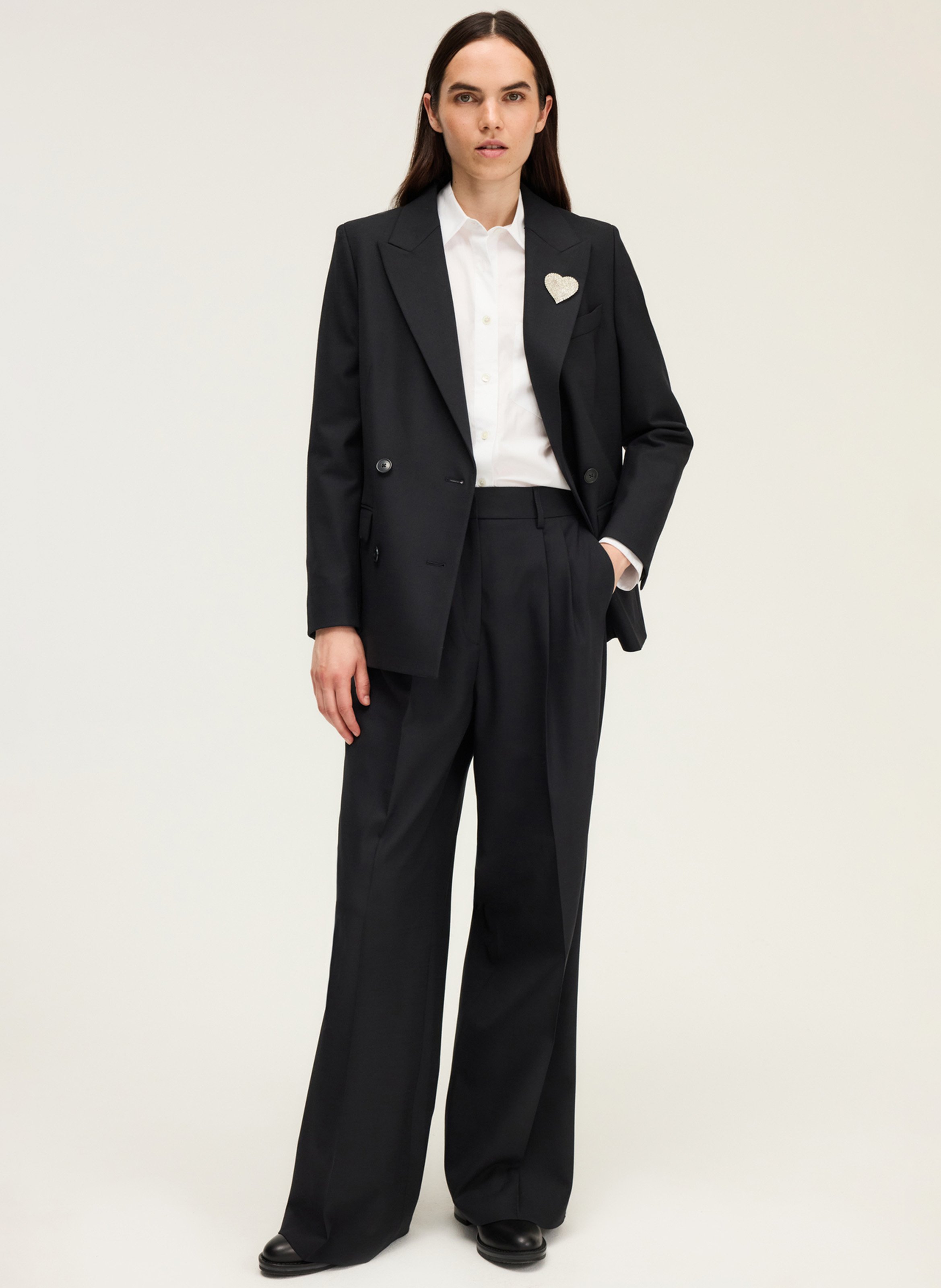 Pantalon large en laine mélangée PABLO Noir