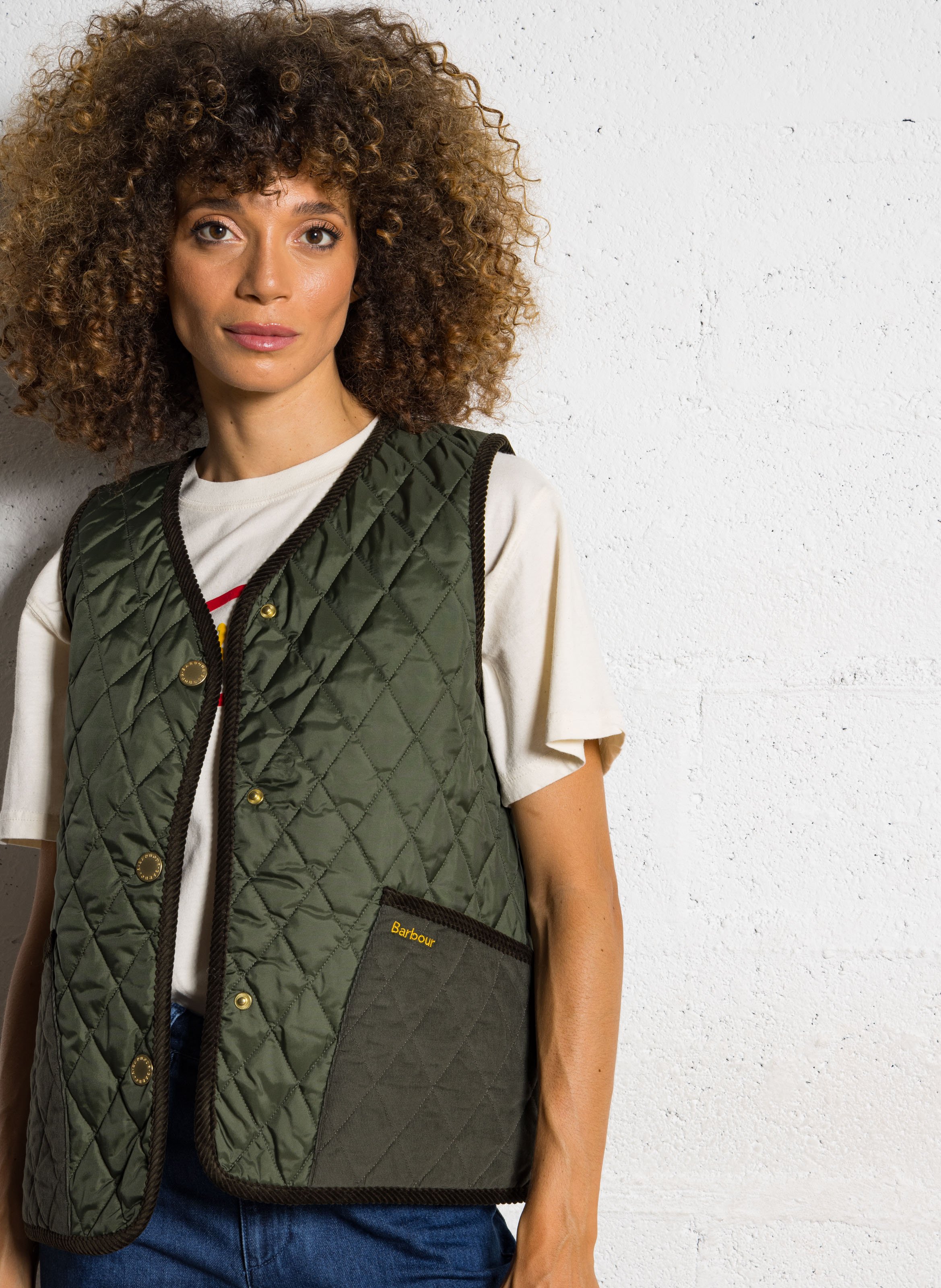 Veste oversize matelassée col V  BARBOUR Kaki