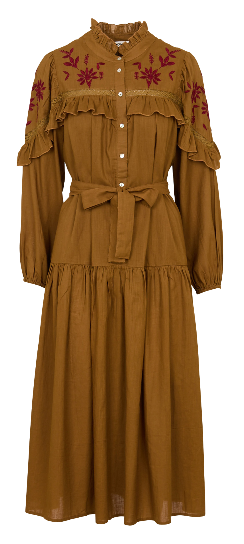 Long round-neck embroidered cotton dress SOPHIE+LUCIE Green