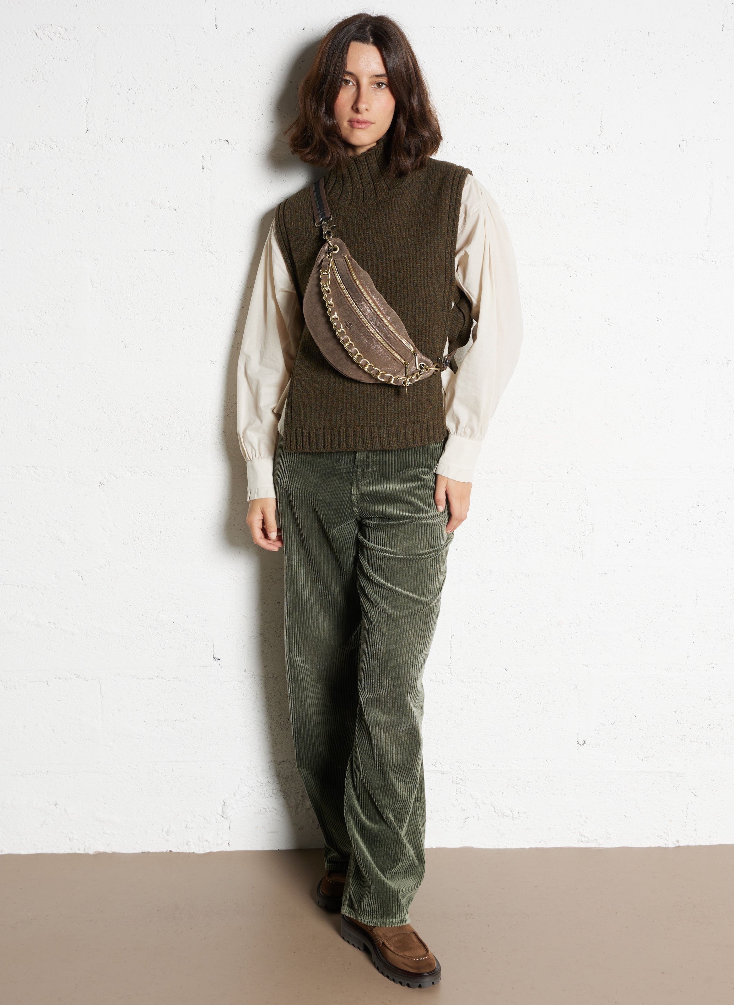 Metallic leather shoulder bag MILA LOUISE Grey