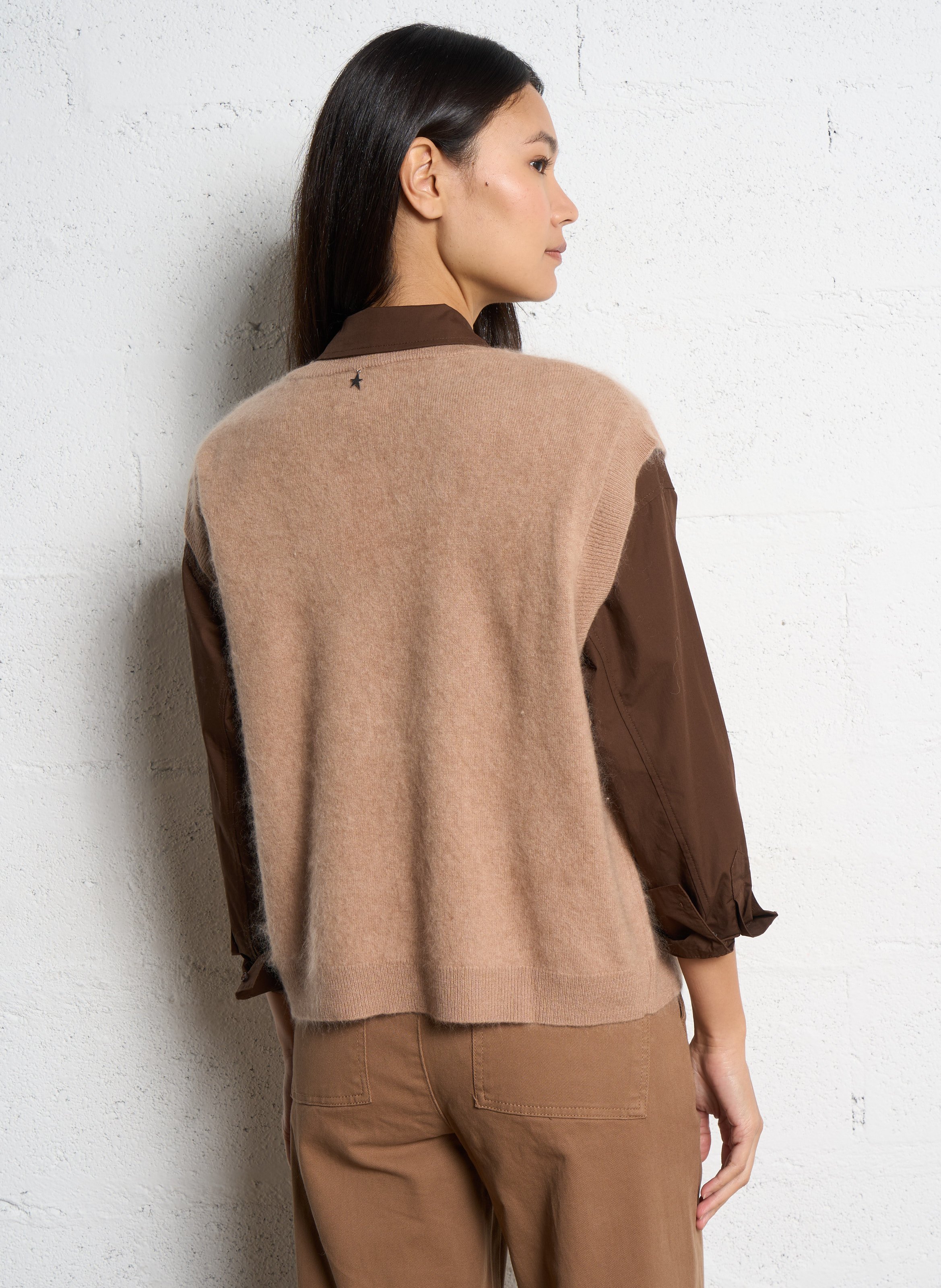 Pull ample sans manches en laine et cachemire SUD EXPRESS Beige