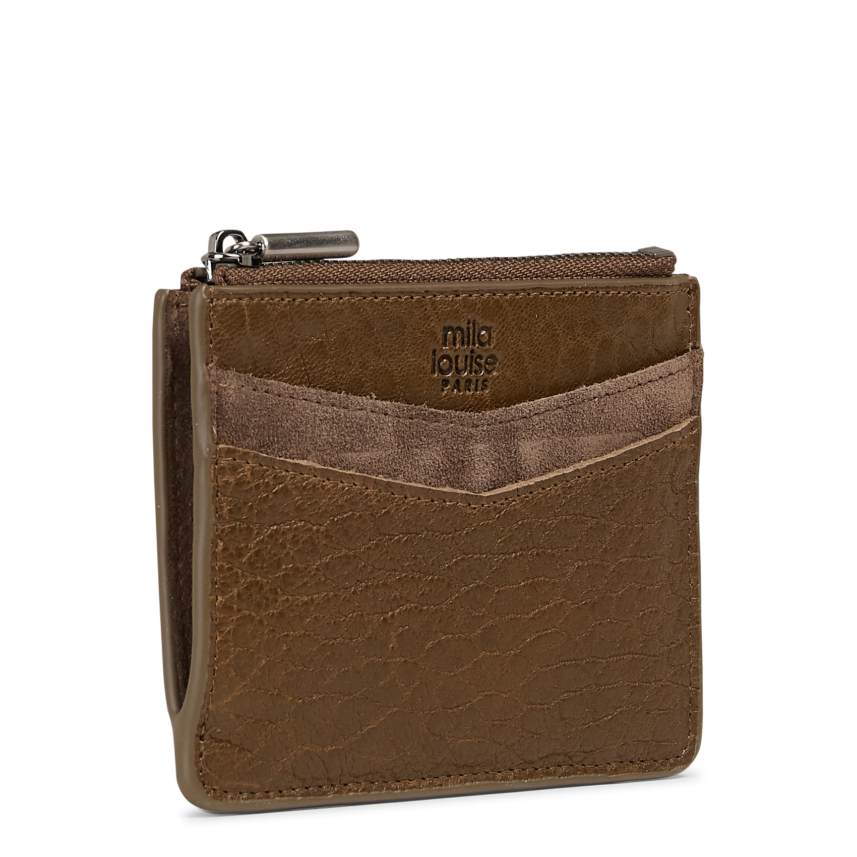 - 100% leer, - 6 kaarthoudersplitten, - 1 centrale zak, - Afmetingen: L10 x H7 cm. MILA LOUISE Kaki