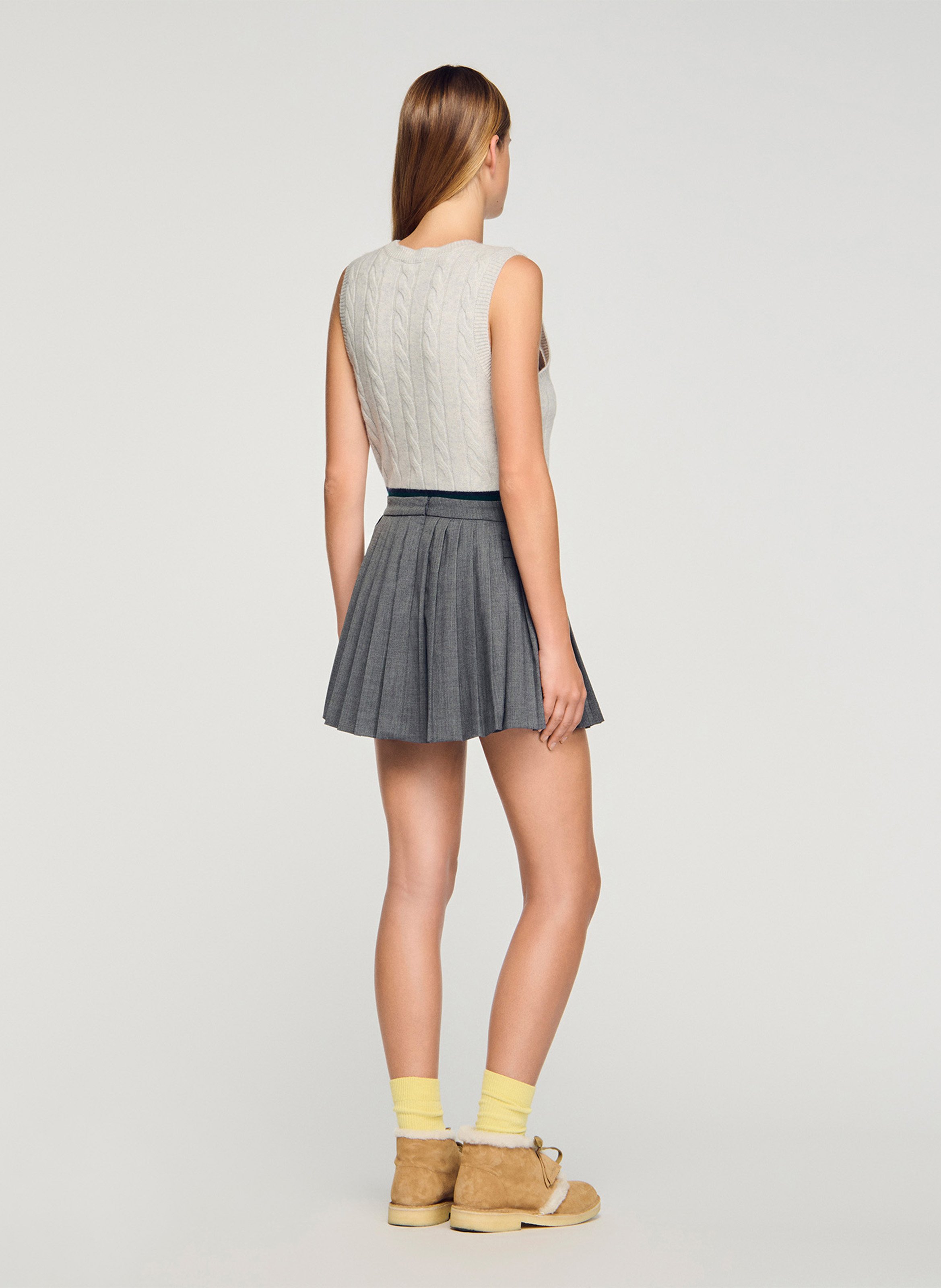 Plain pleated short skirt SANDRO Grey