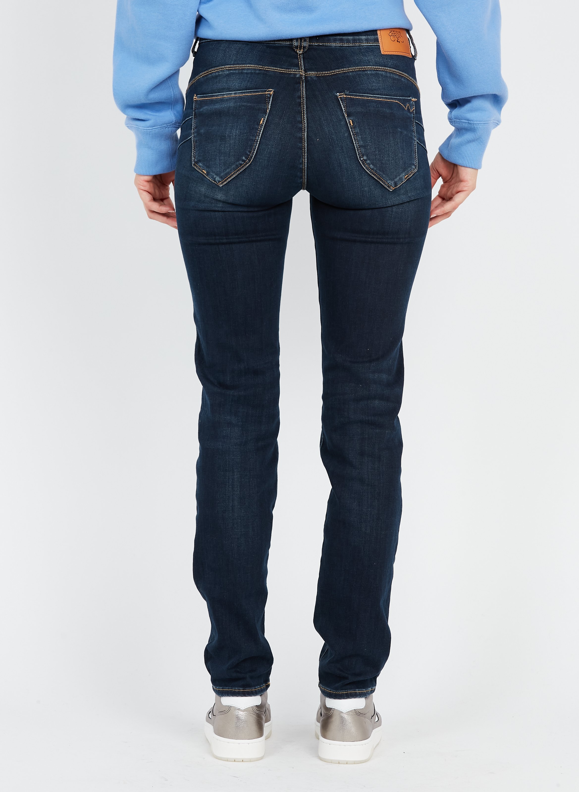 High Waist Straight Cut Jeans aus Baumwolle LE TEMPS DES CERISES Blau