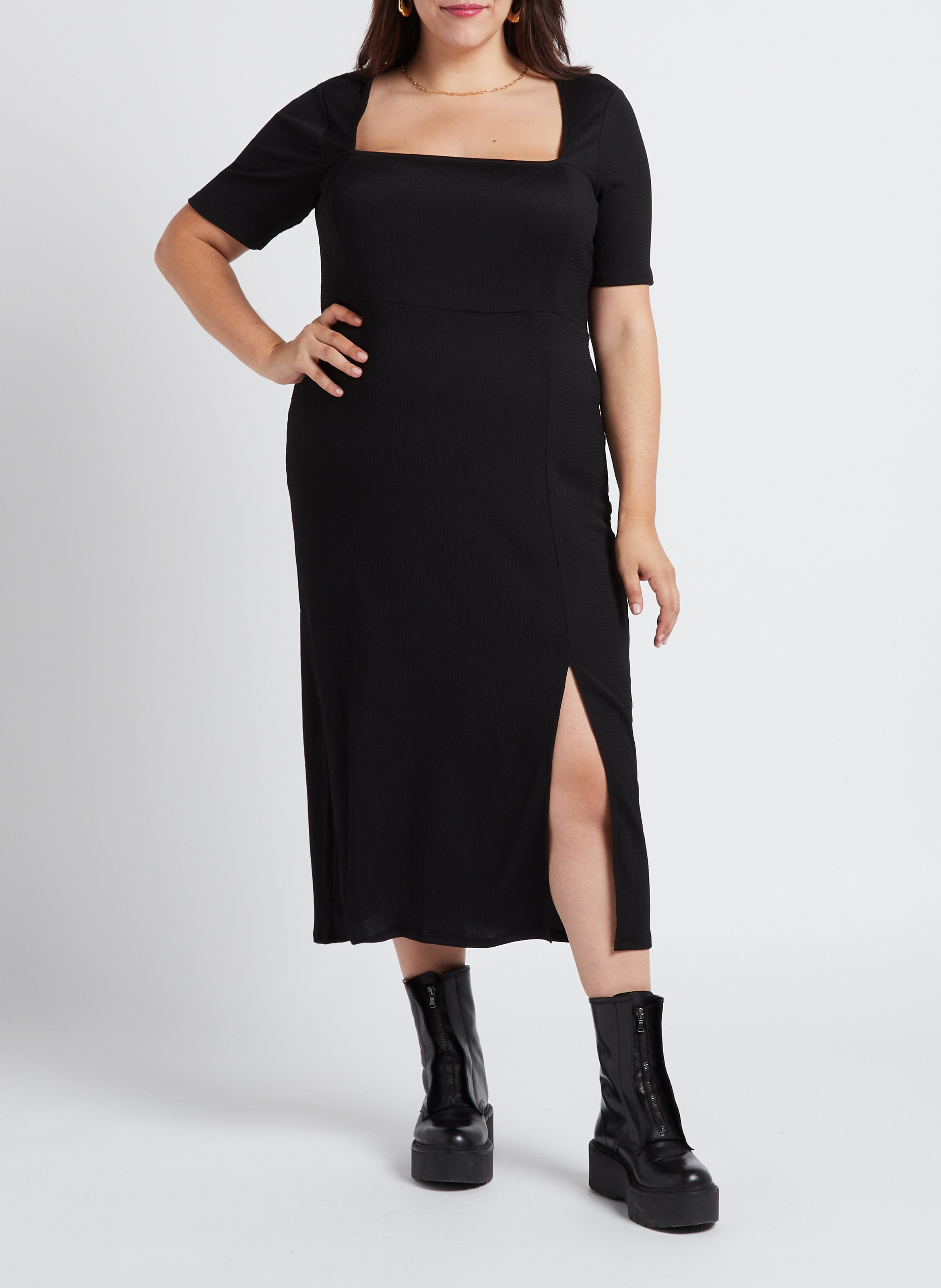 Halflange jurk met vierkante hals GINA TRICOT Zwart