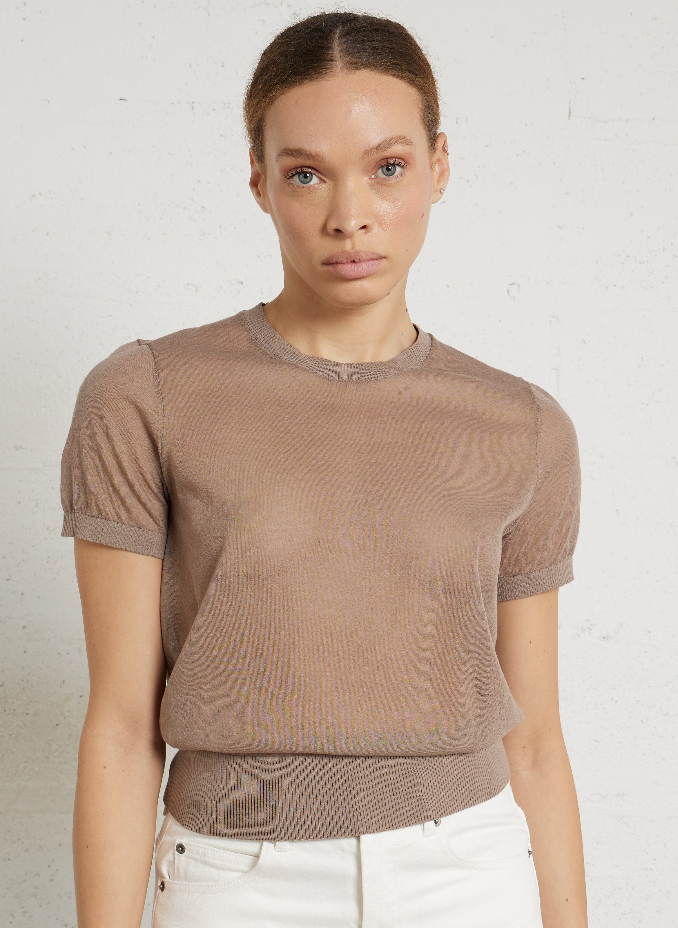 Ärmelloser Pullover mit Schnürung aus Baumwolle und Wolle SOEUR Braun