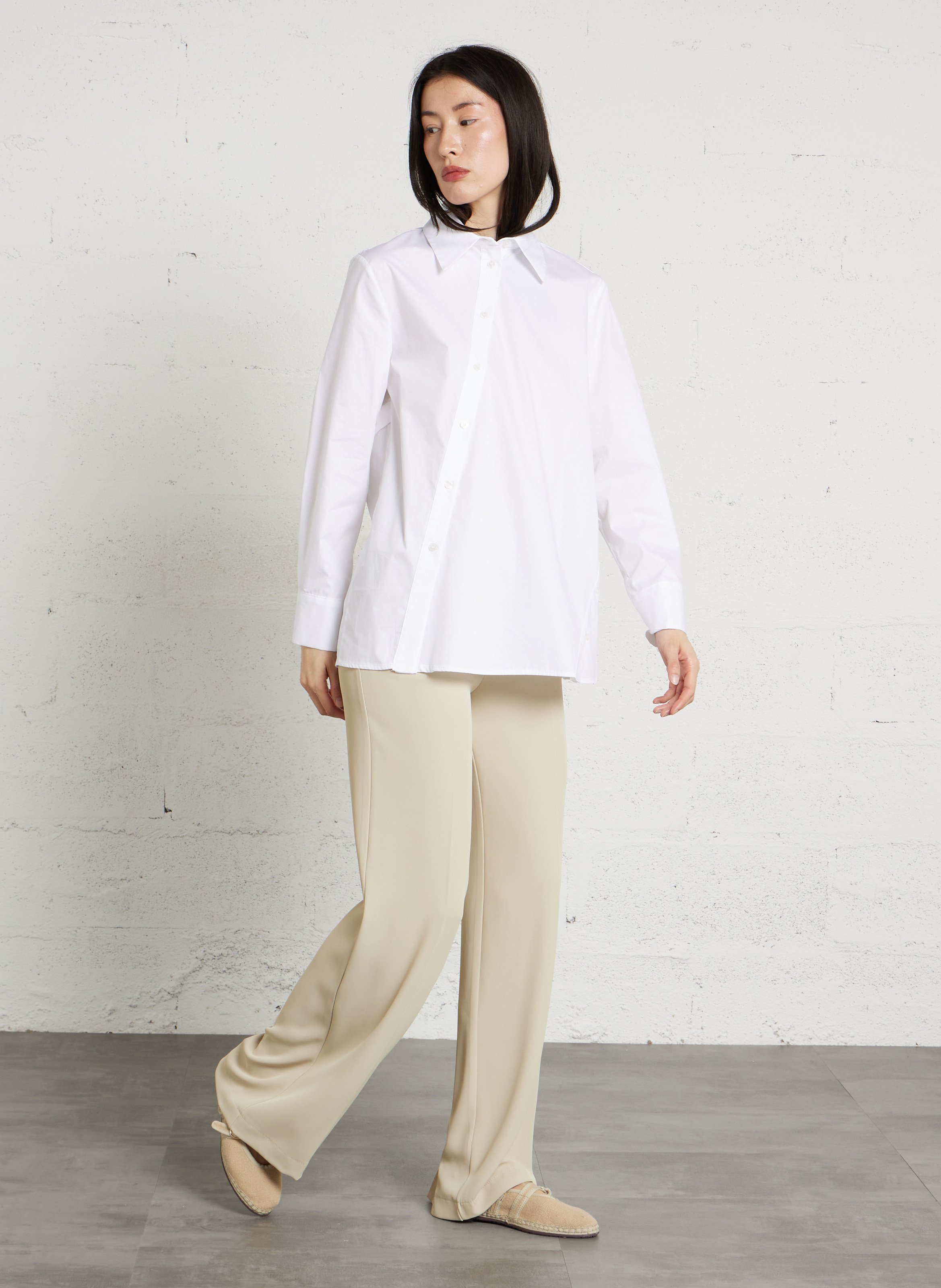 Oversized cotton shirt with classic collar IMPERIAL White