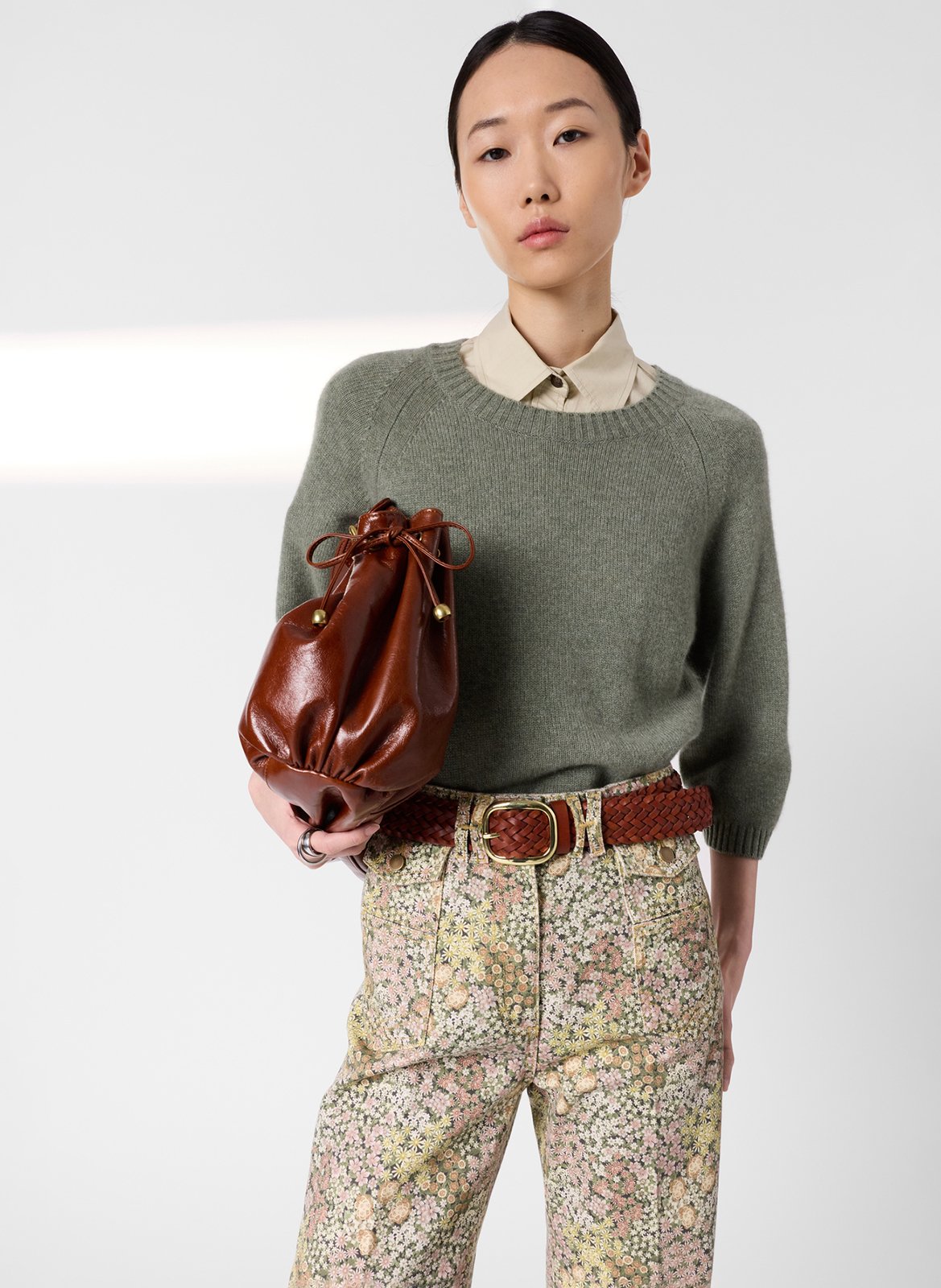 Straight cotton sweater with round neck GERARD DAREL Khaki