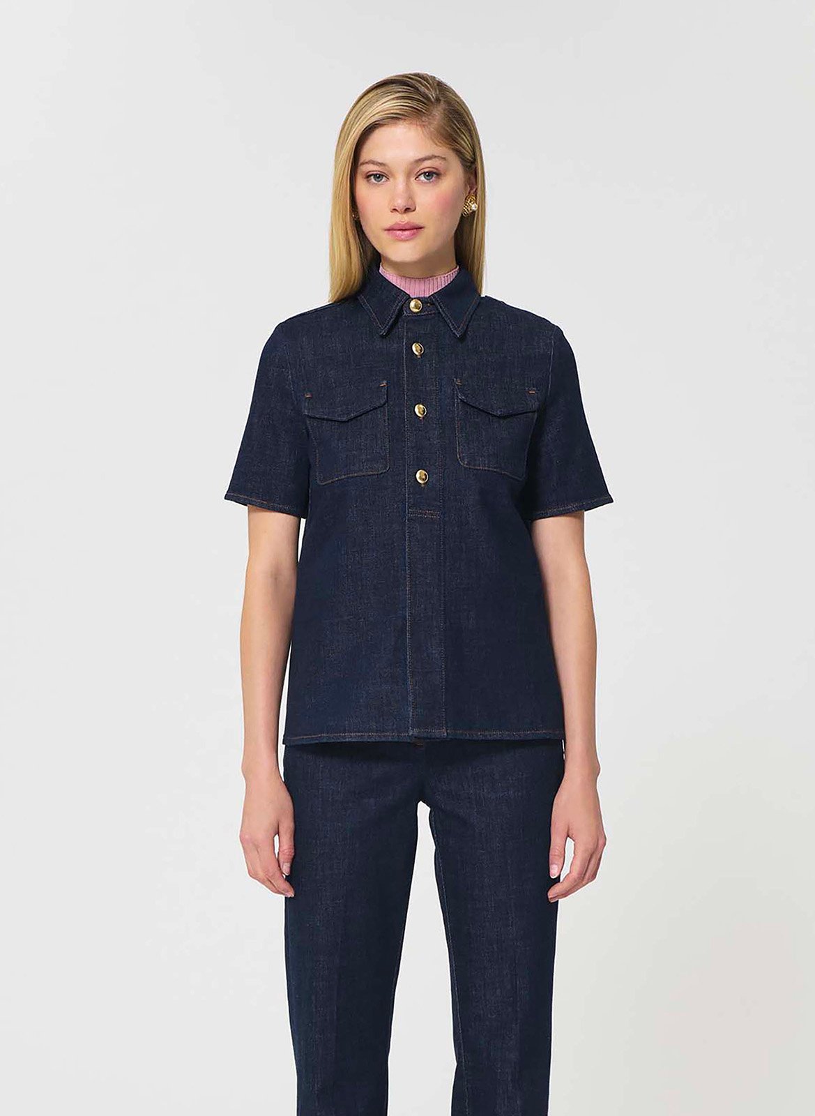 Rechte top met polokraag van gemengd katoen TARA JARMON Blauw