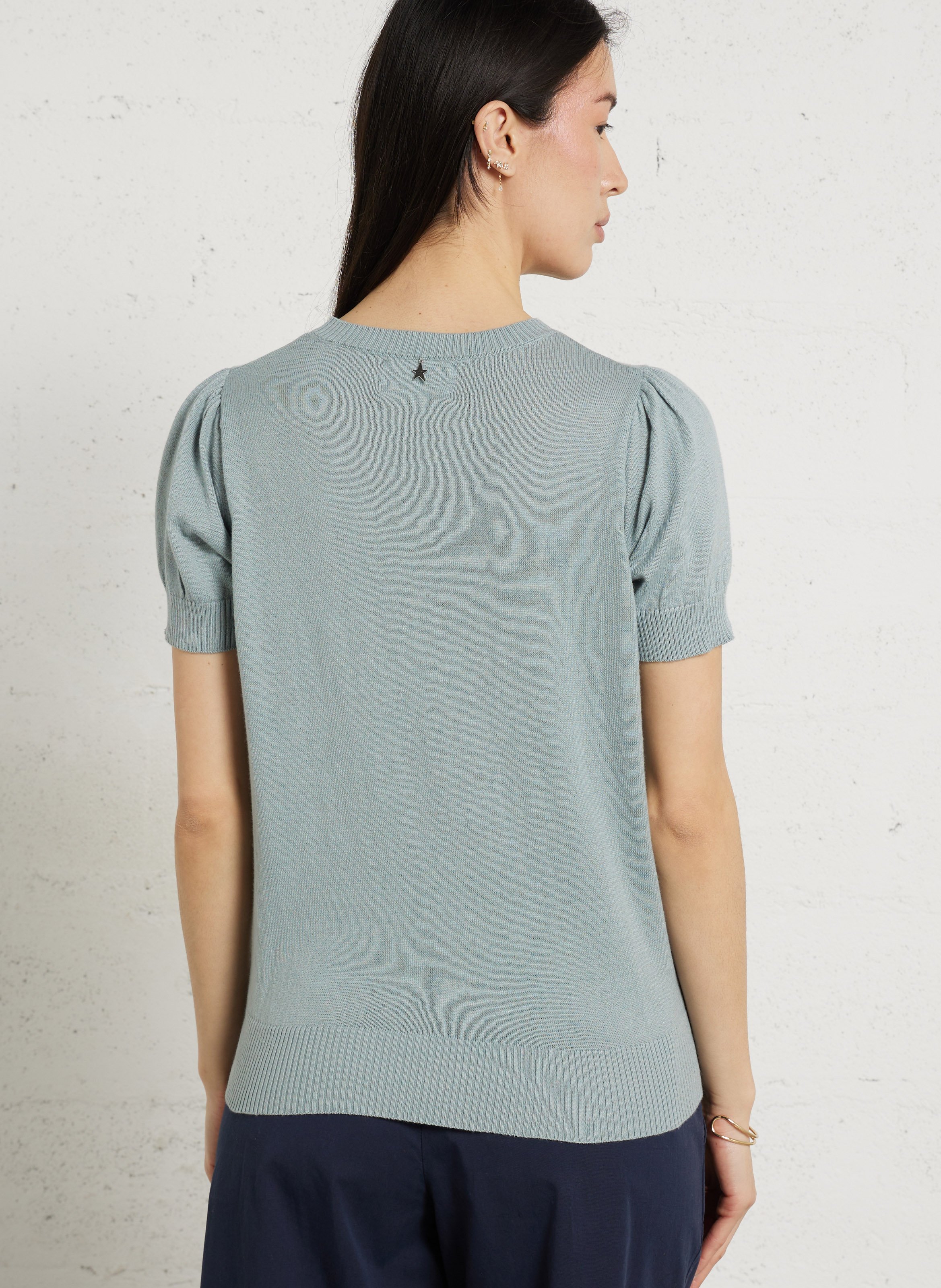 Cotton and wool sleeveless sweater with lacing SUD EXPRESS Blue
