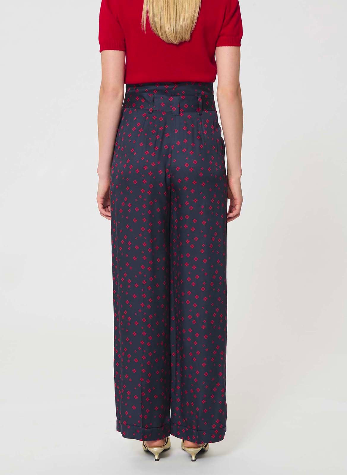 Pantalon taille haute ceinturé à motifs TARA JARMON Bleu