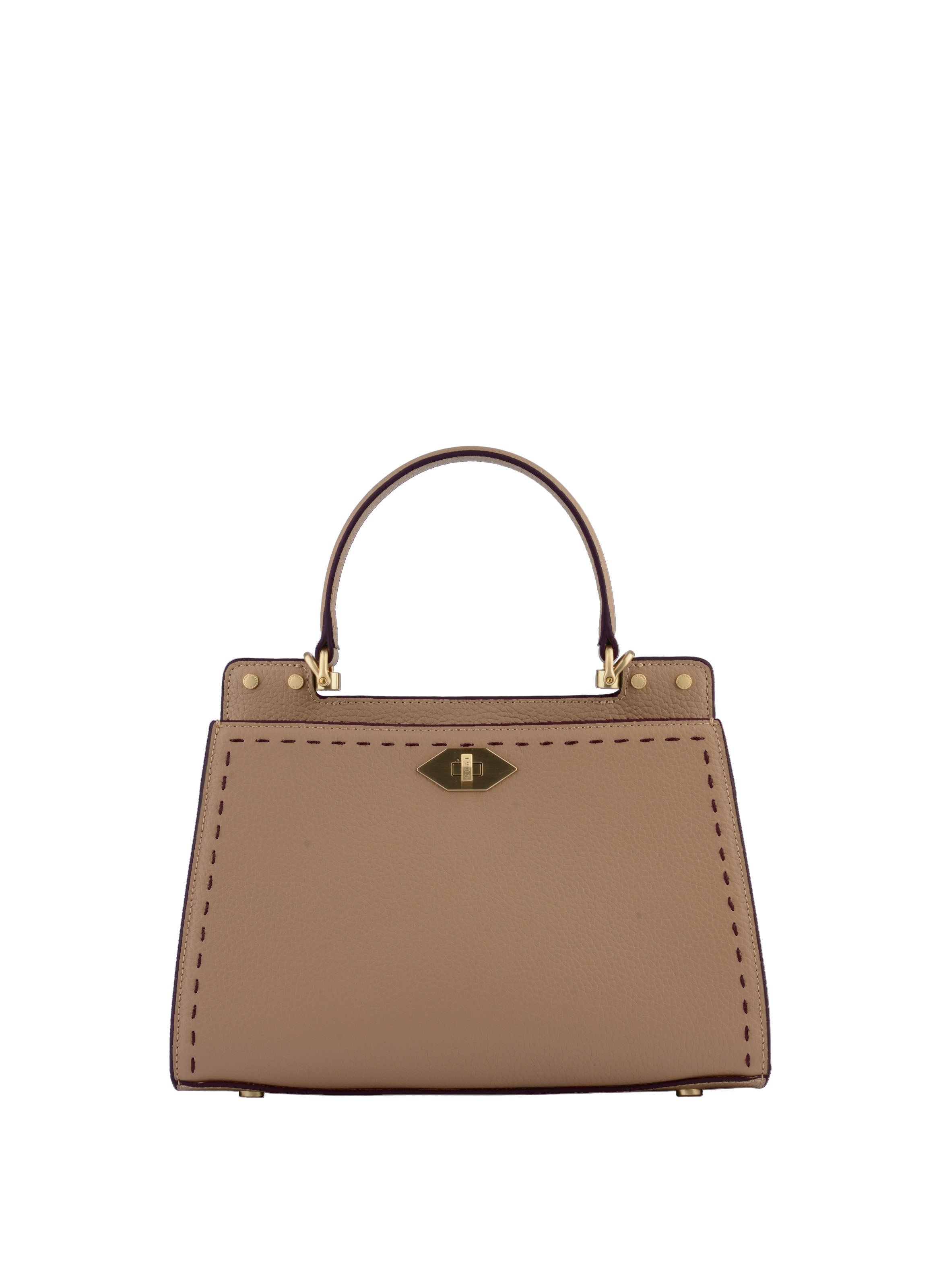 Handbag in calfskin TRIANON Mastic/bordeaux