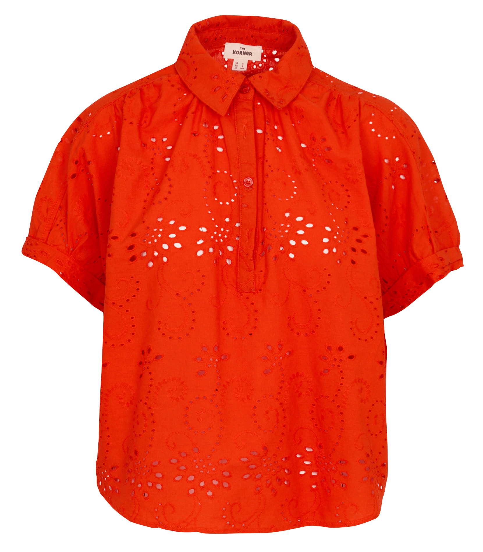 Wijde katoenen top met klassieke kraag THE KORNER Rood