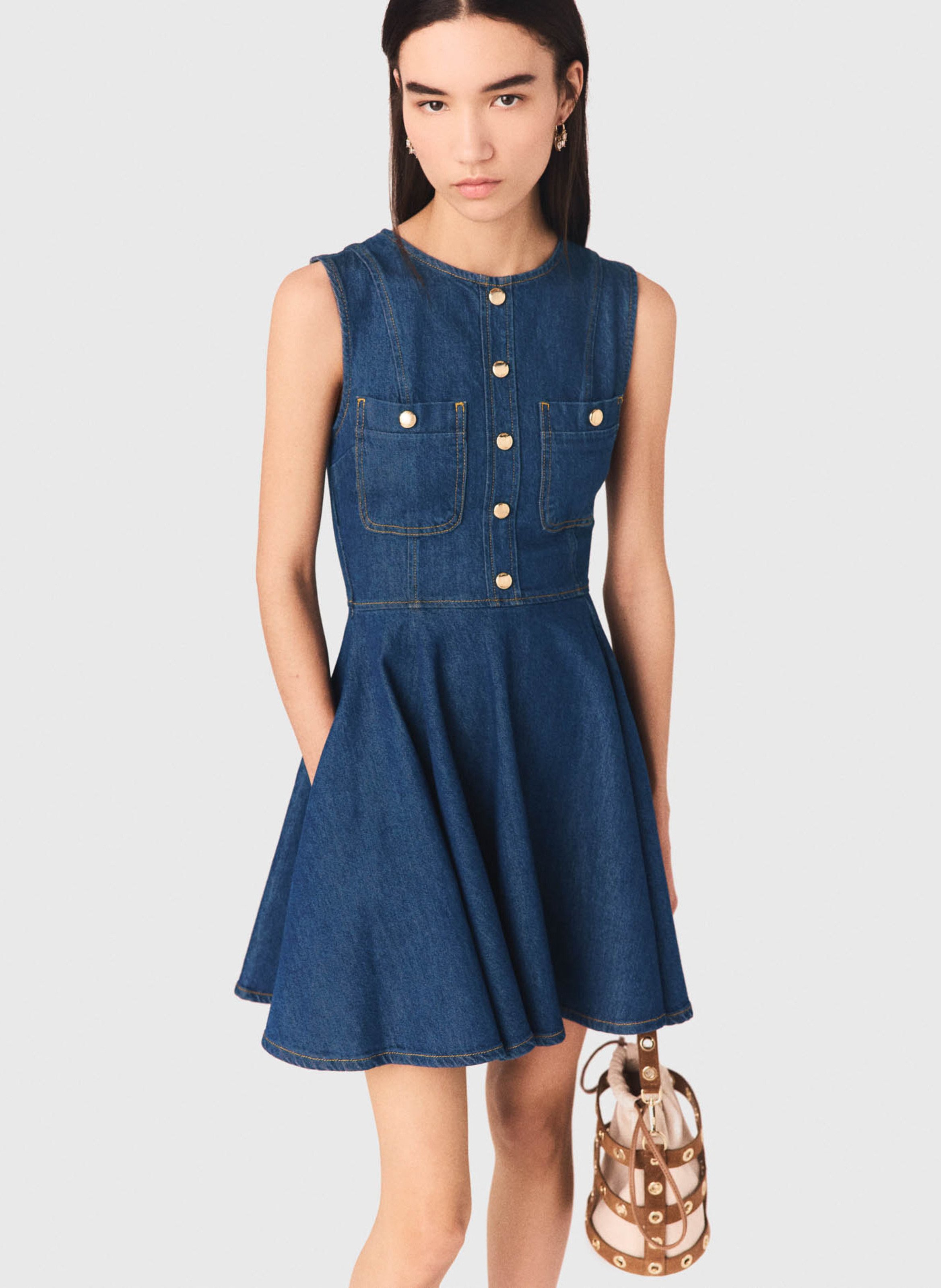 Sleeveless short denim dress MAJE Blue