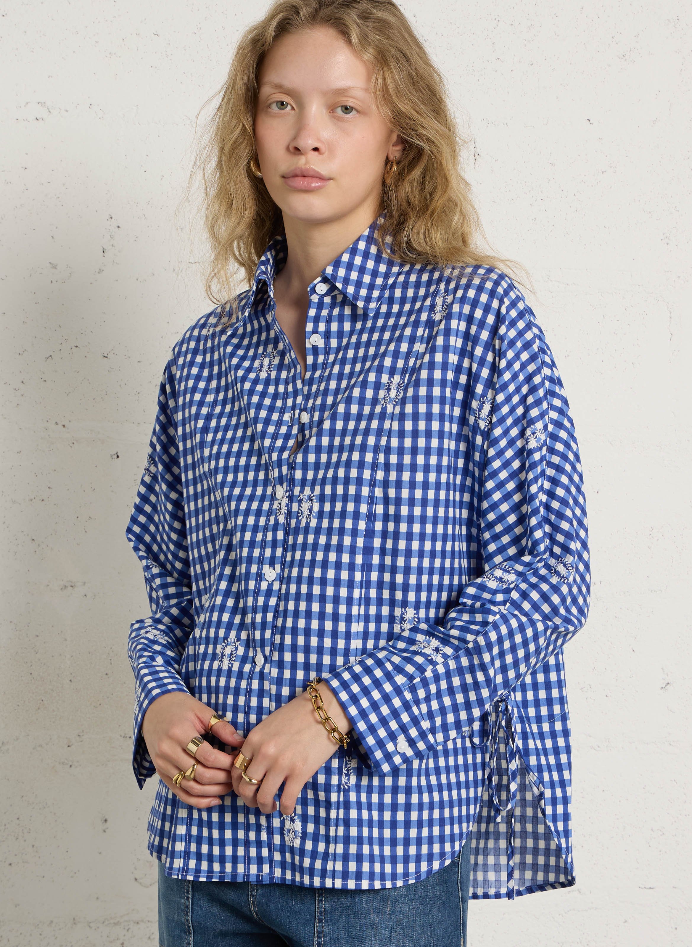 Straight printed cotton shirt with classic collar THE KORNER Blue