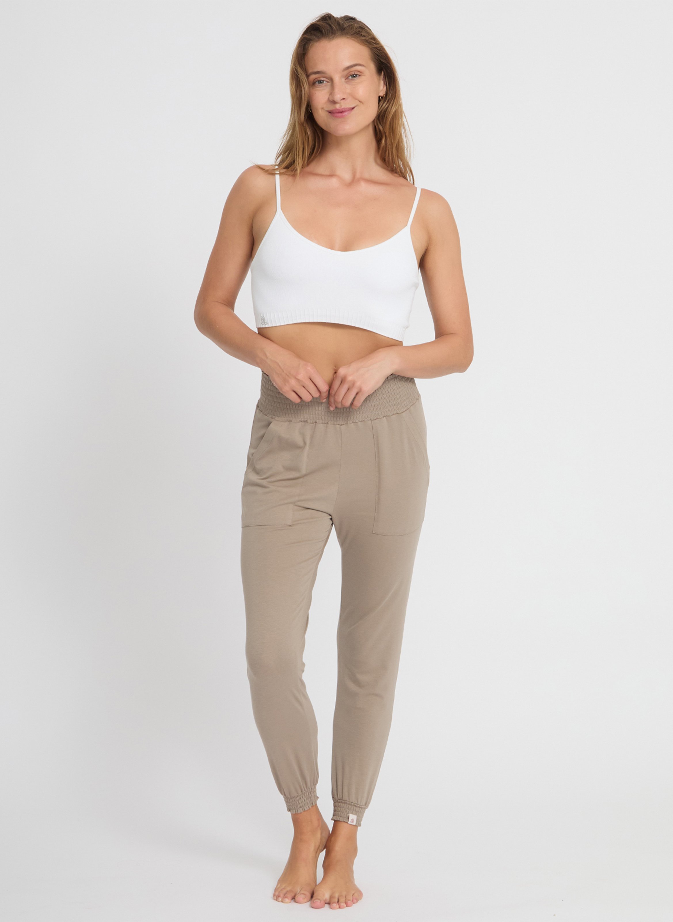 Rechte broek met hoge taille | katoenblend YOGA SEARCHER Bruin