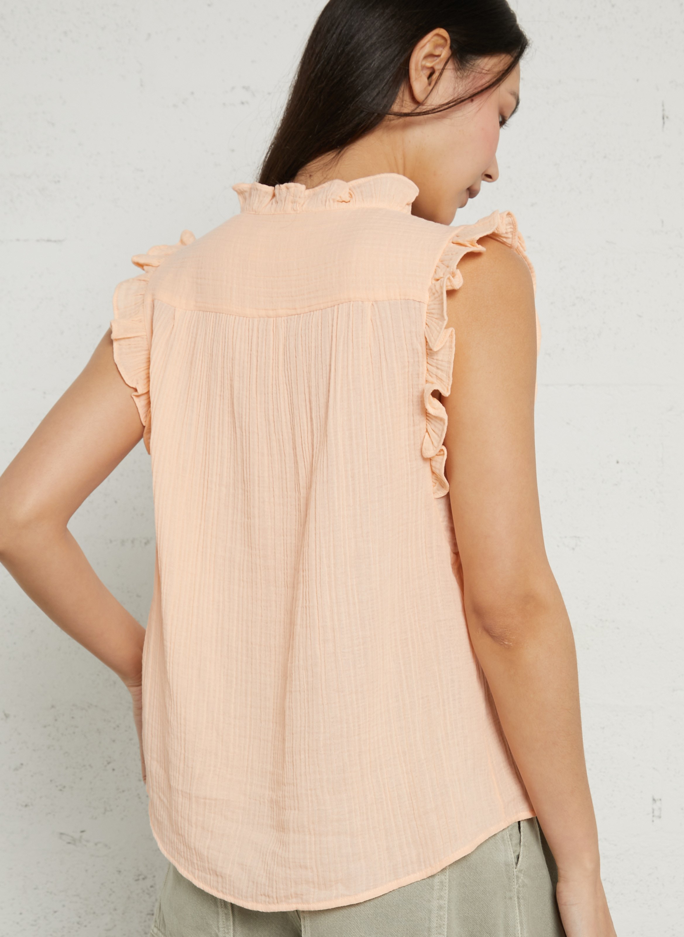 Top col V sans manches à volants DES PETITS HAUTS Orange