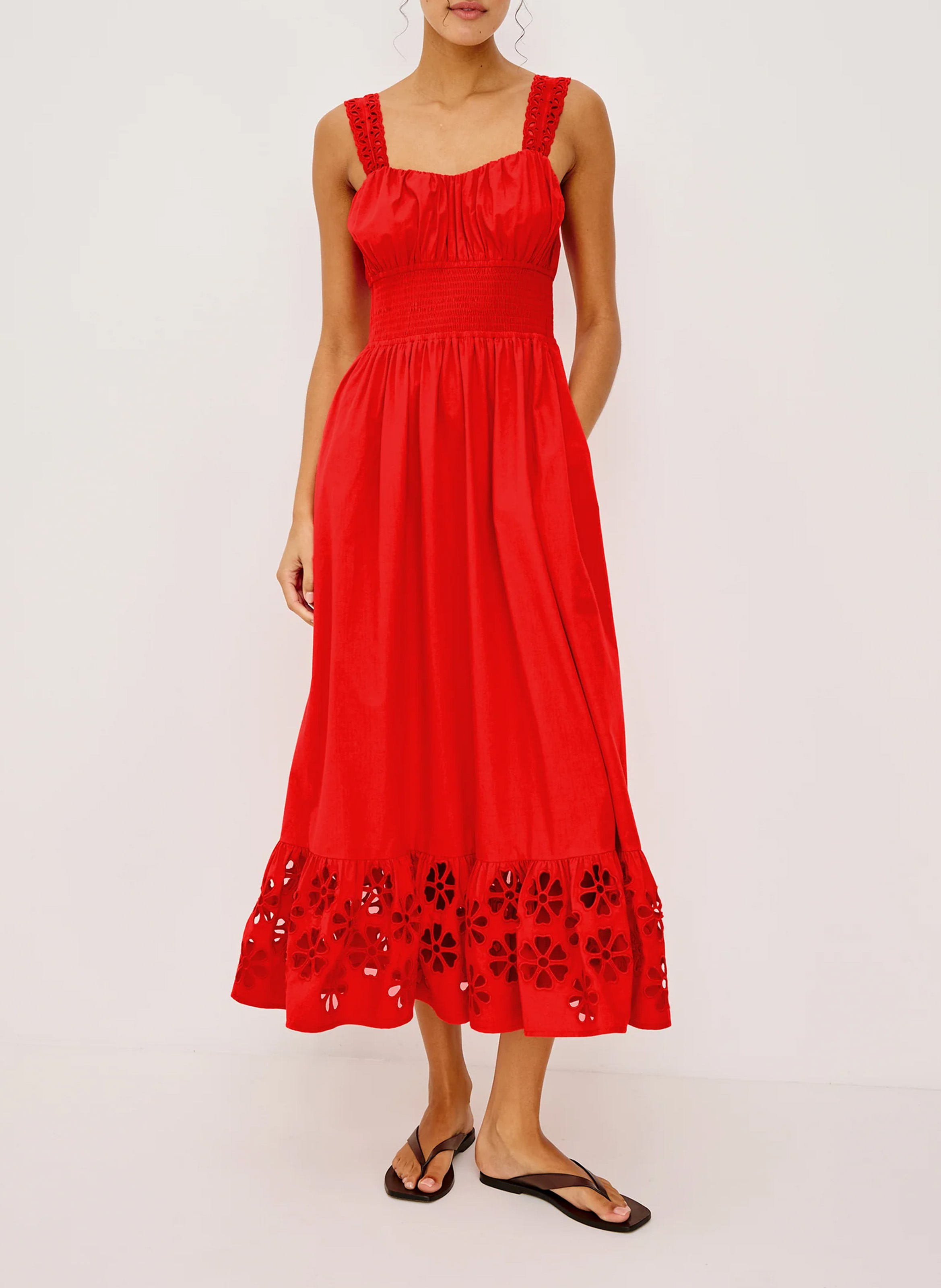 Cotton heart neckline midi dress RAILS Red