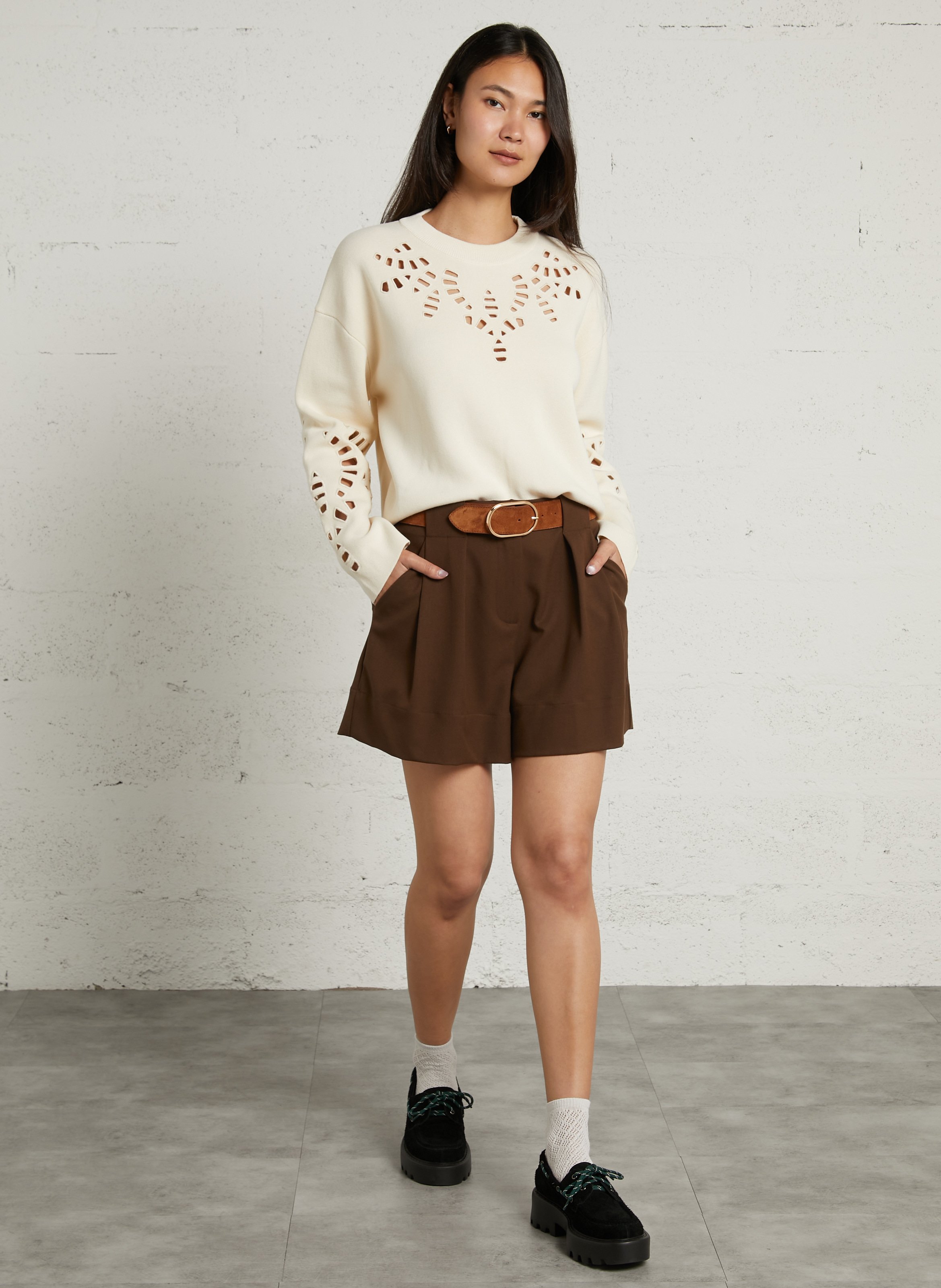 Short oversized organic cotton sweater SUNCOO White