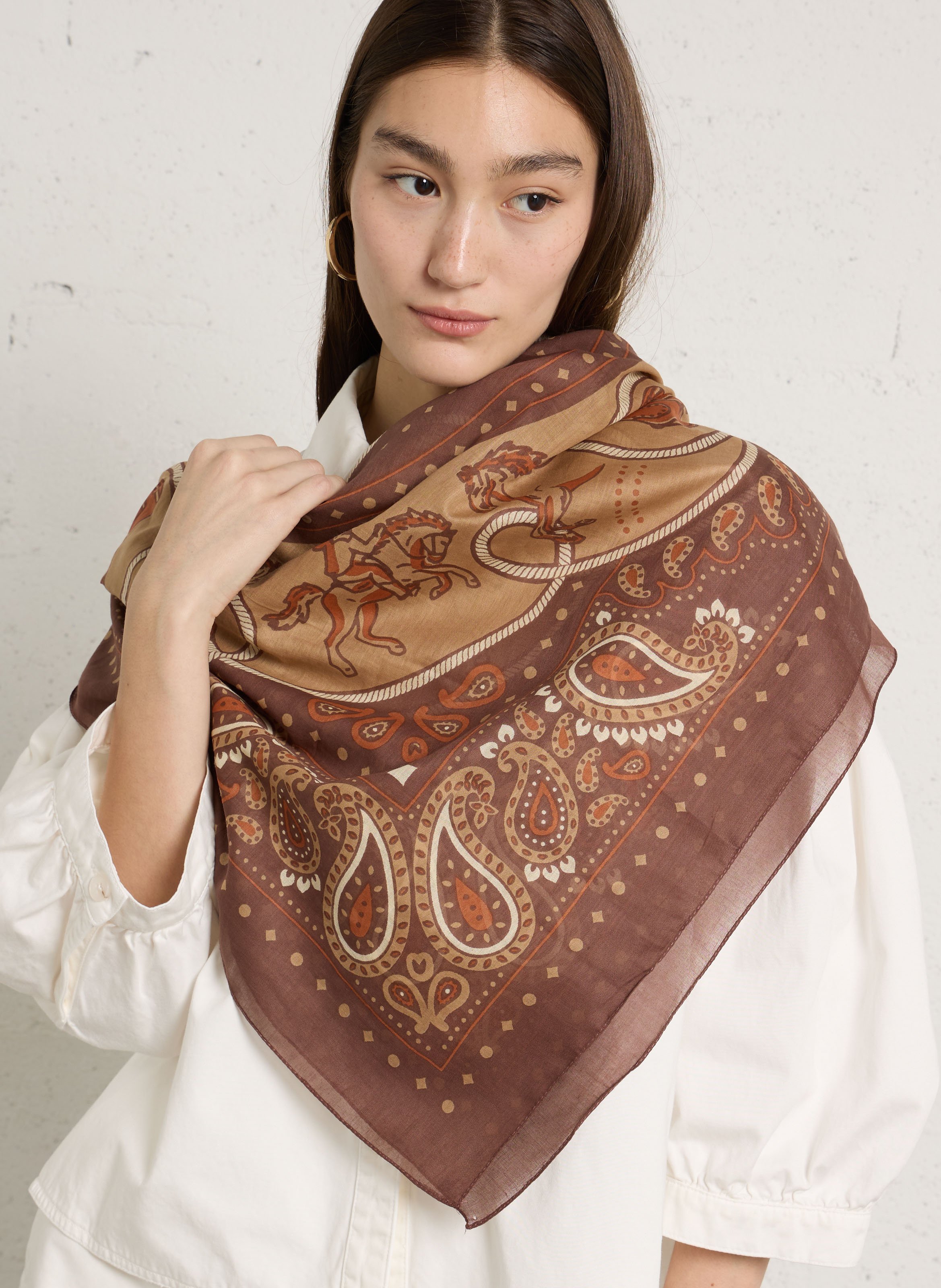 Paisley Print Scarf MAISON LECOMTE FLAMENT Brown