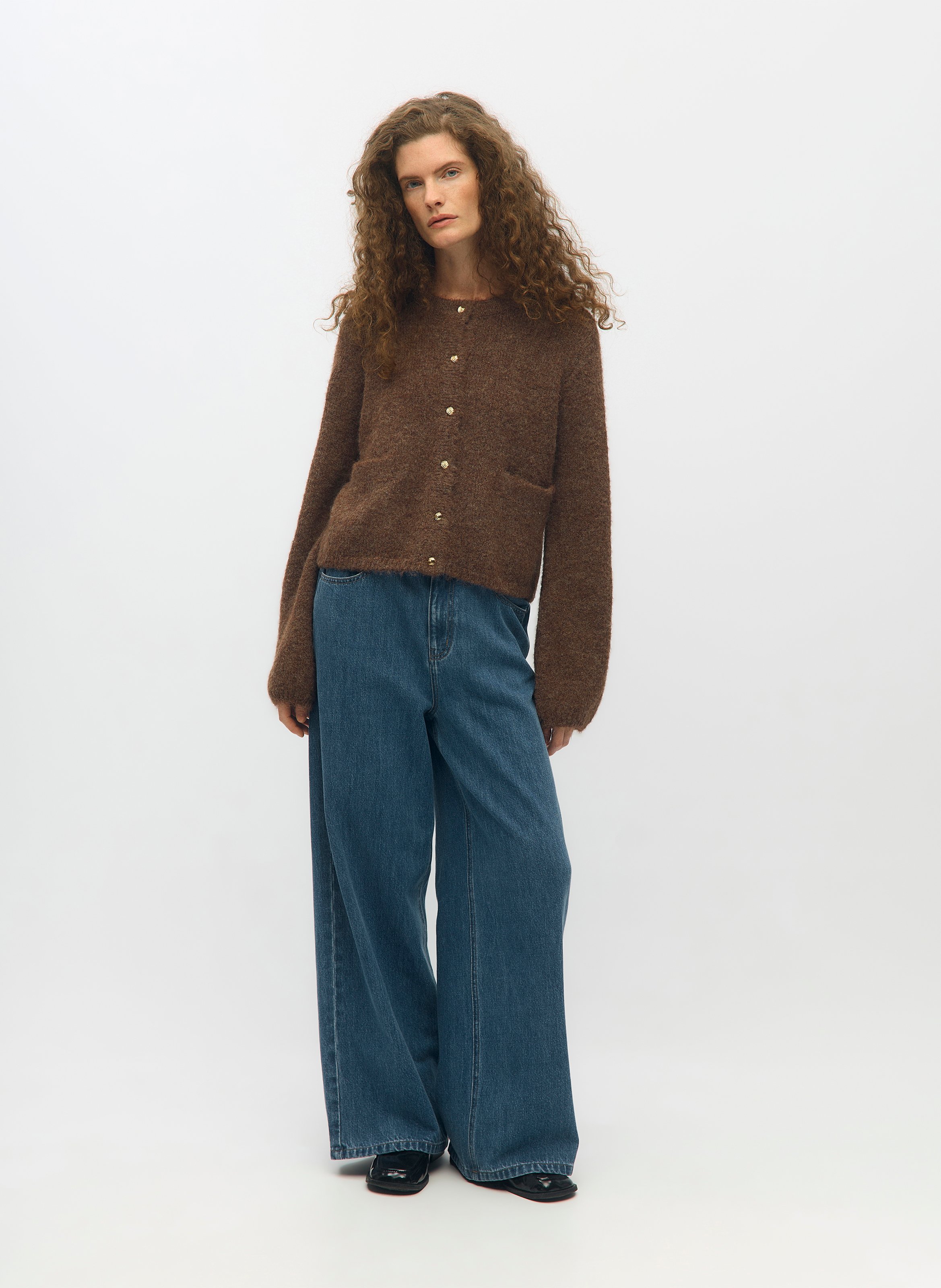 Round-neck cardigan OBJECT Brown