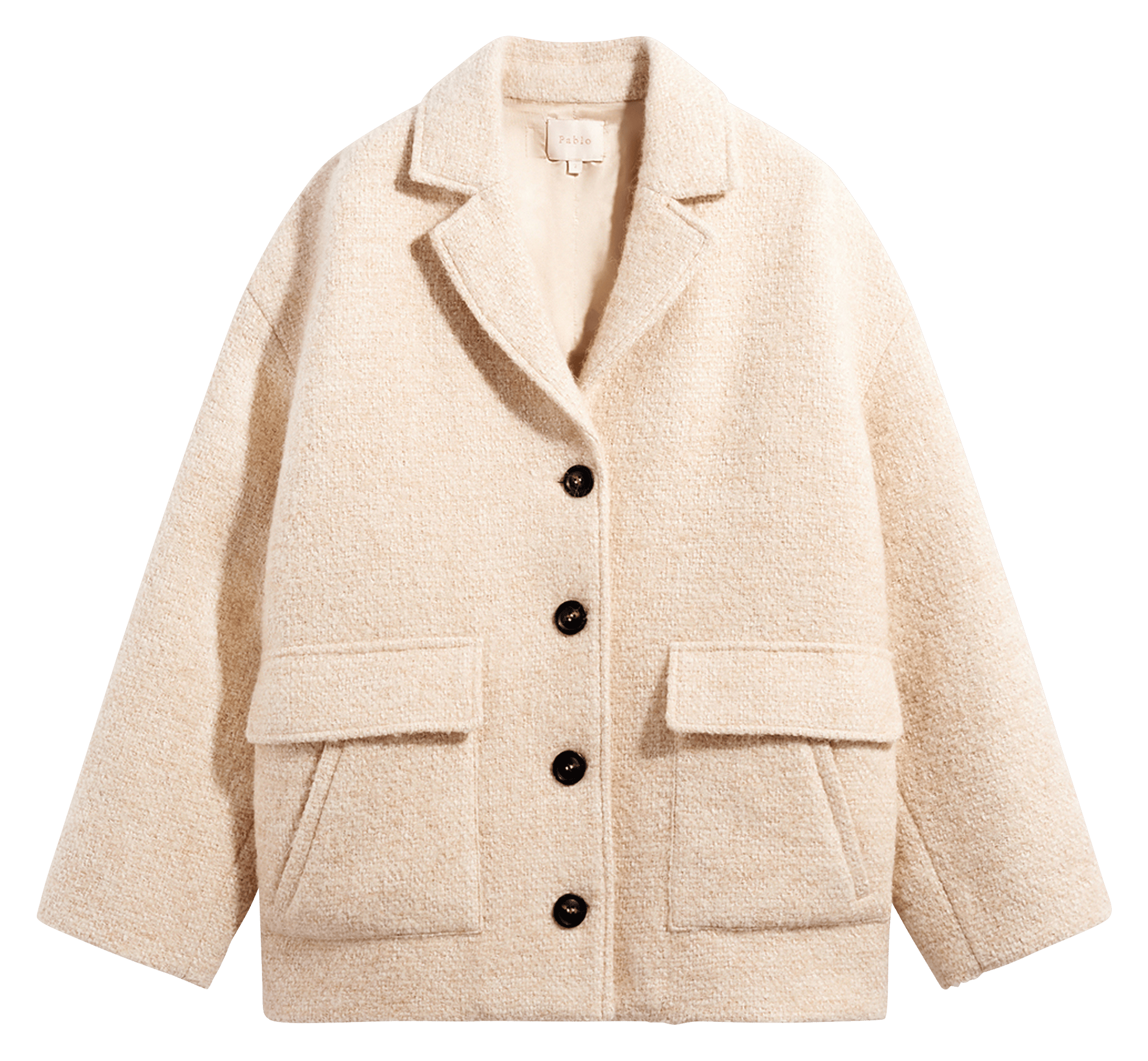 Manteau oversize col tailleur en coton et laine mélangé PABLO Beige