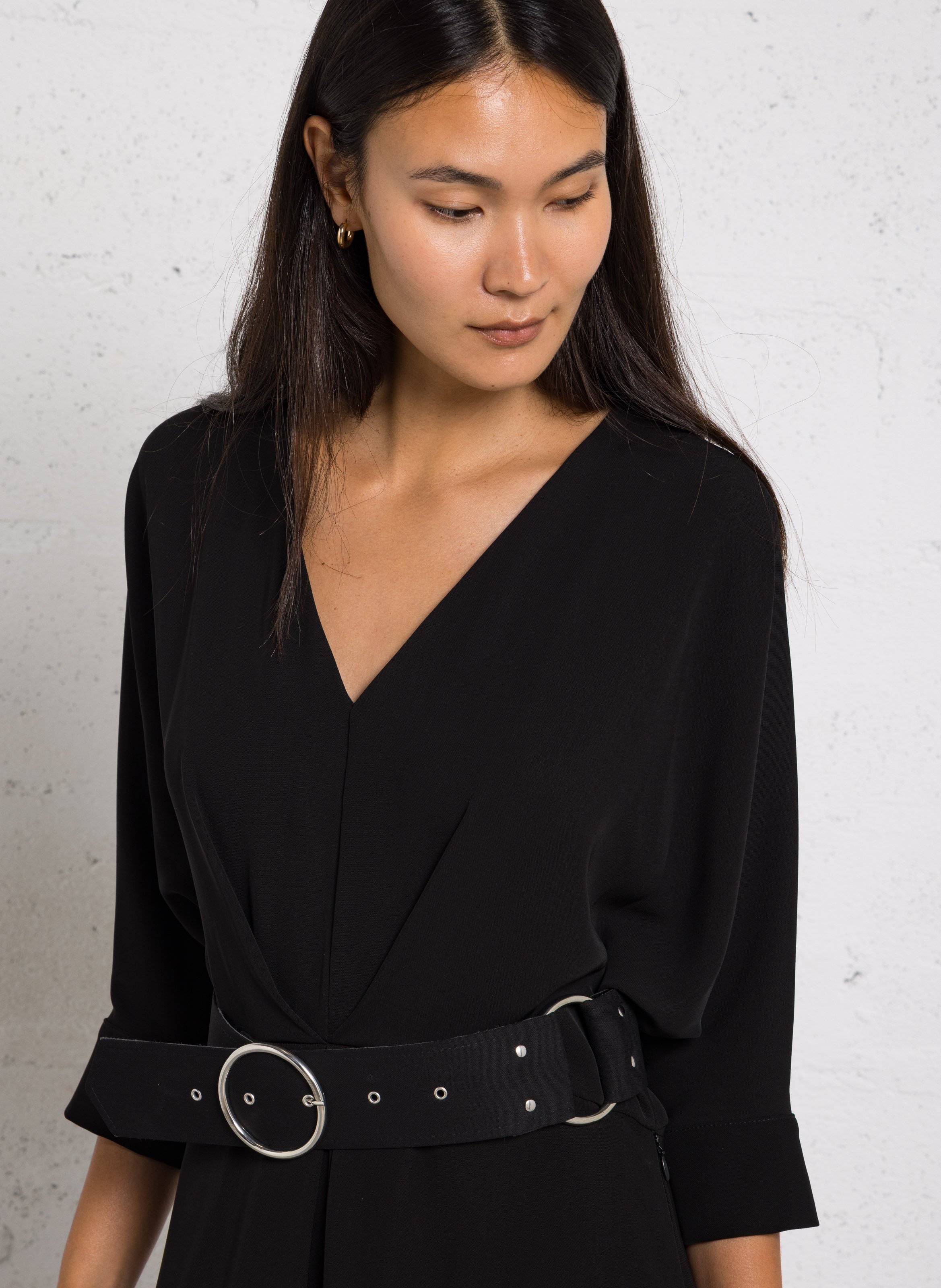 Robe longue fluide à ceinture IMPERIAL Noir
