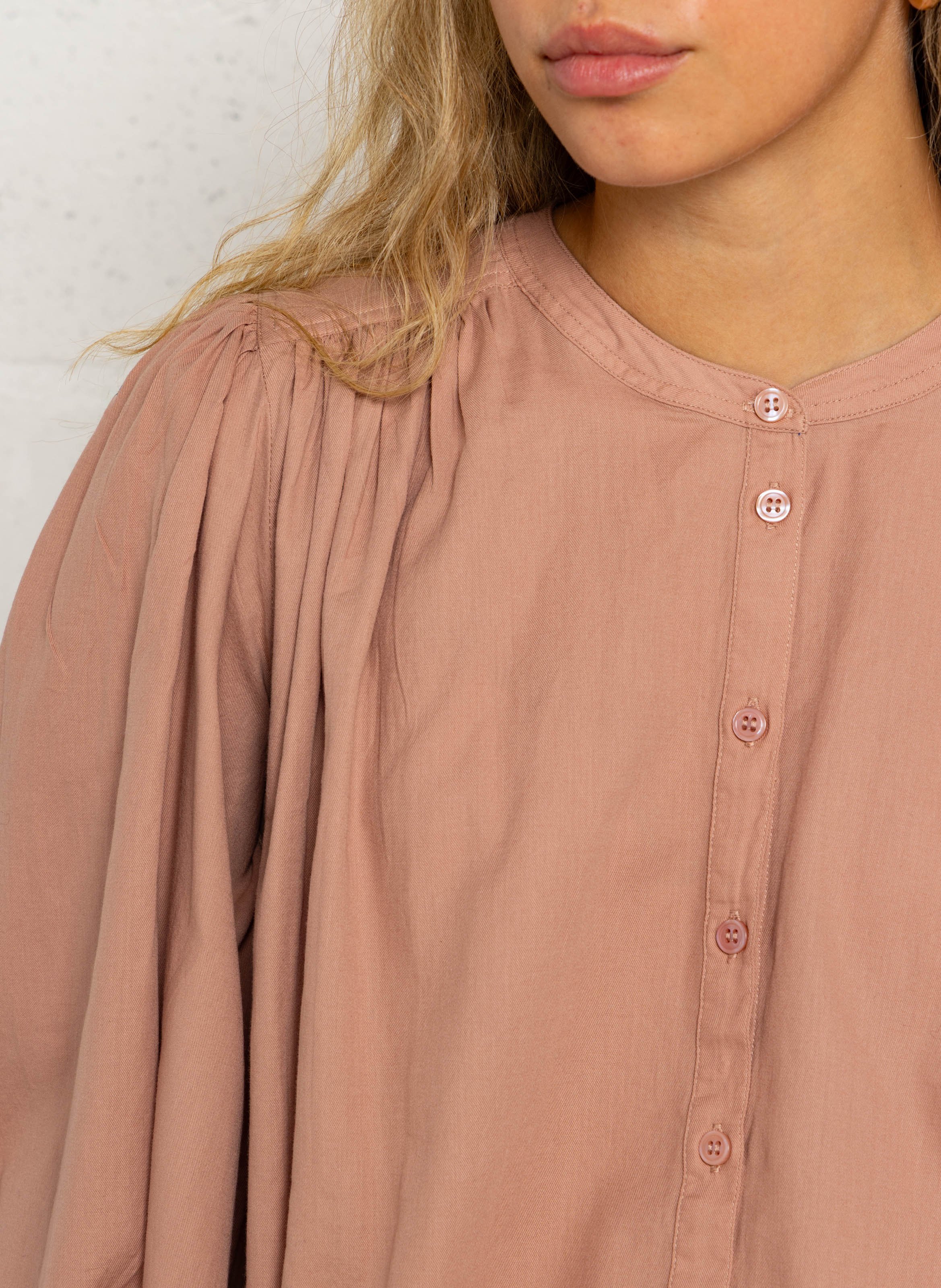 Loose-fit cotton round-neck blouse DES PETITS HAUTS Pink