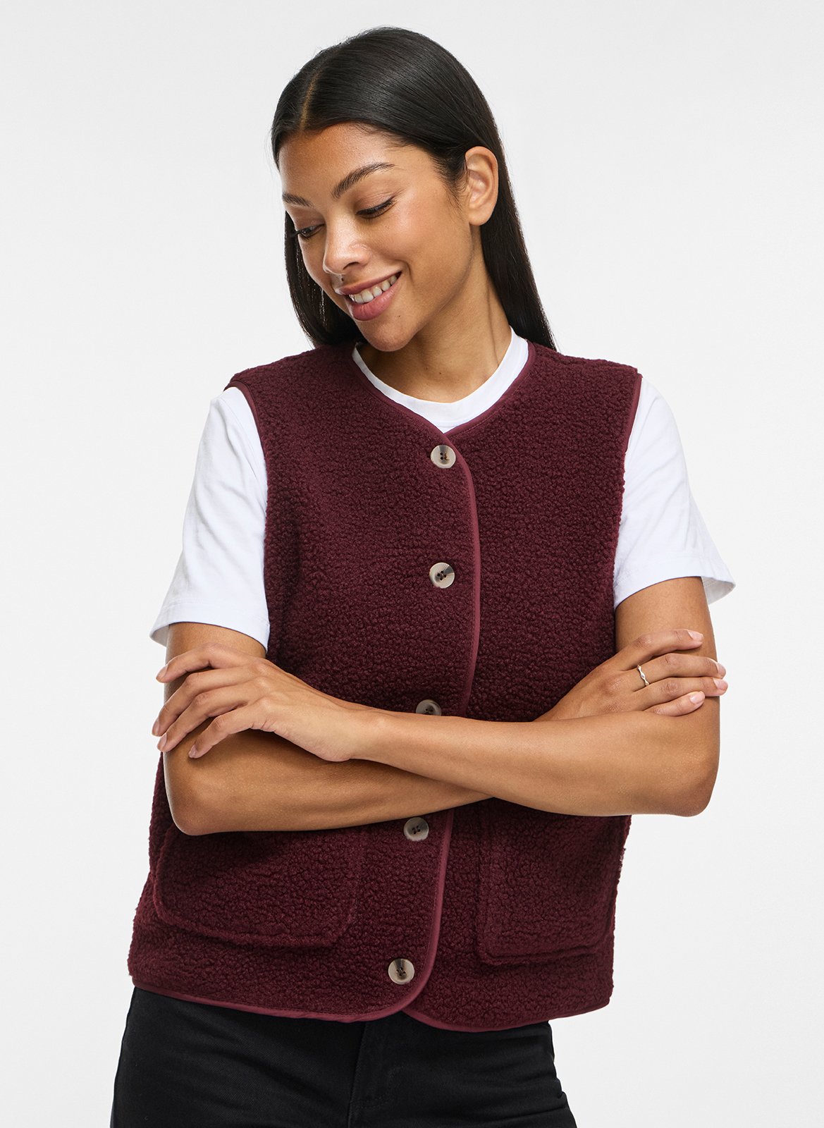 Manteau droit col rond en sherpa VILA Marron
