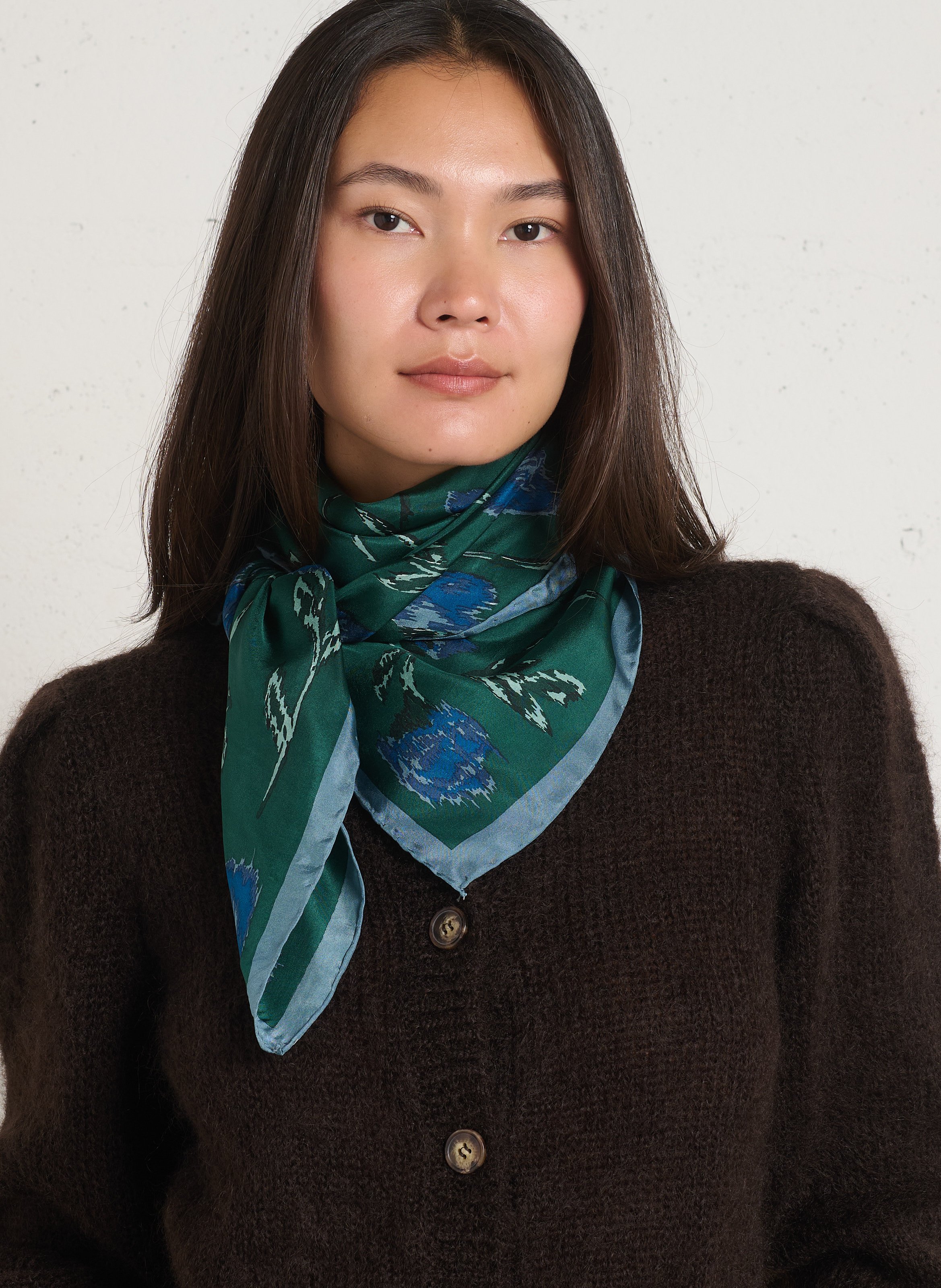 Foulard van zijde met print NICE THINGS Groen