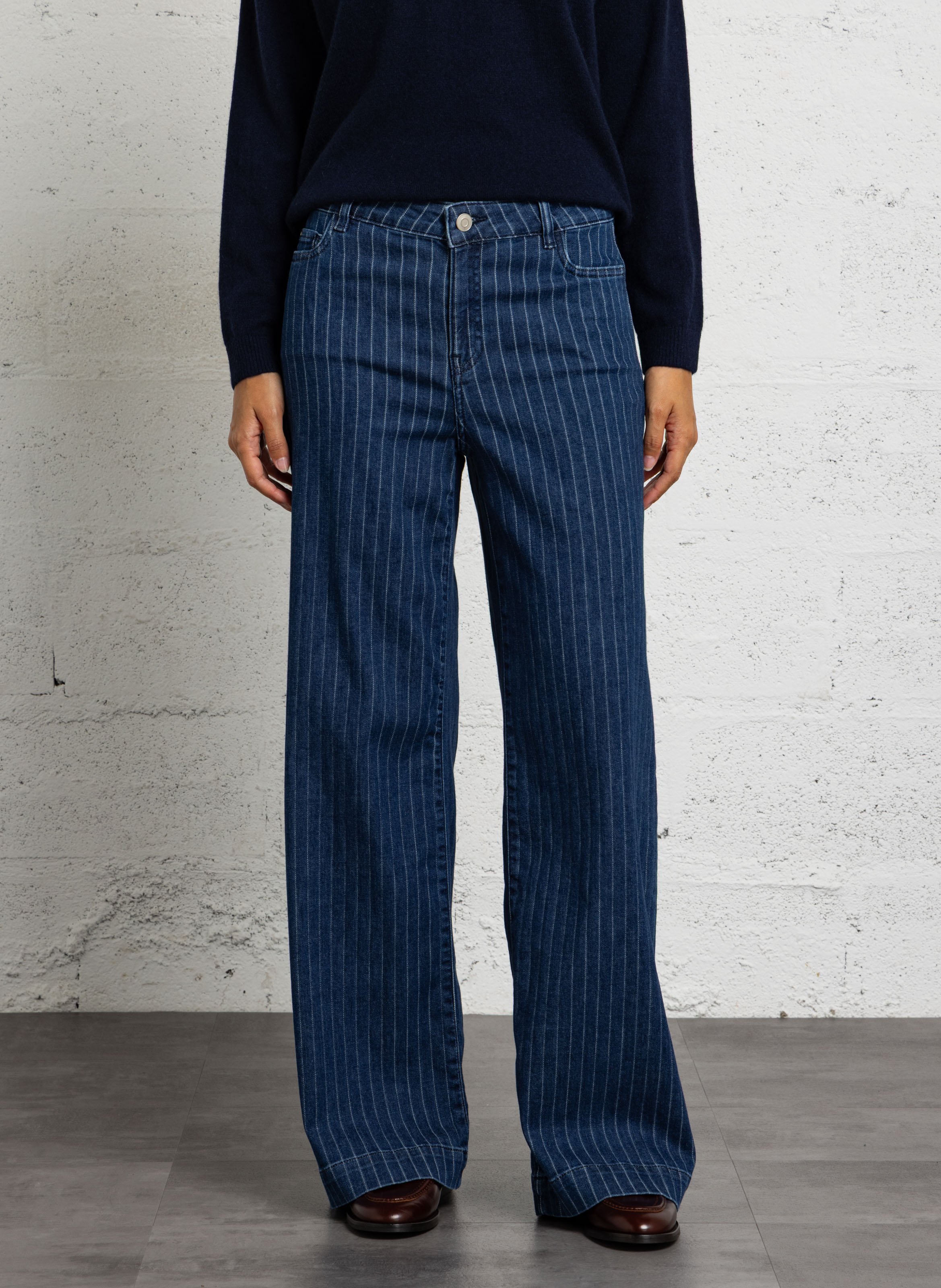 Gestreifte Straight Cut Jeans aus Baumwoll-Mix MAISON 123 Blau