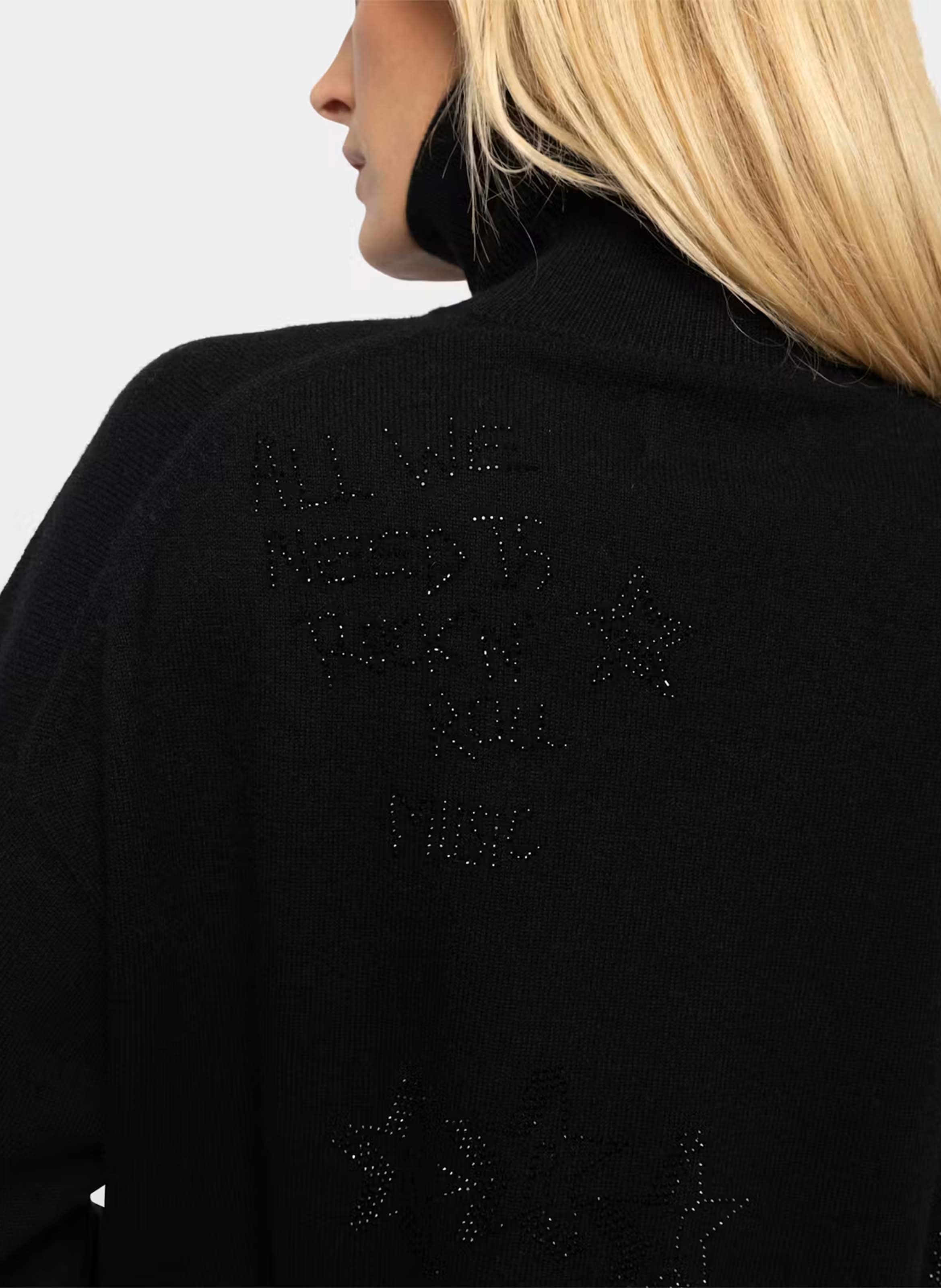 Pull droit col montant à strass en cachemire ZADIG&VOLTAIRE Noir
