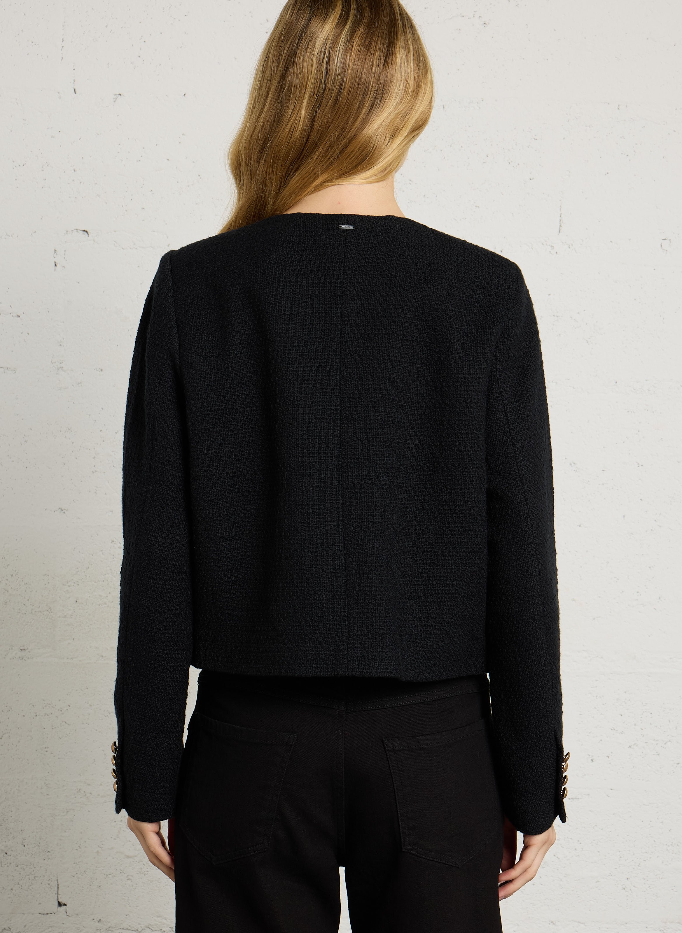 Short and straight tweed effect jacket IKKS Black